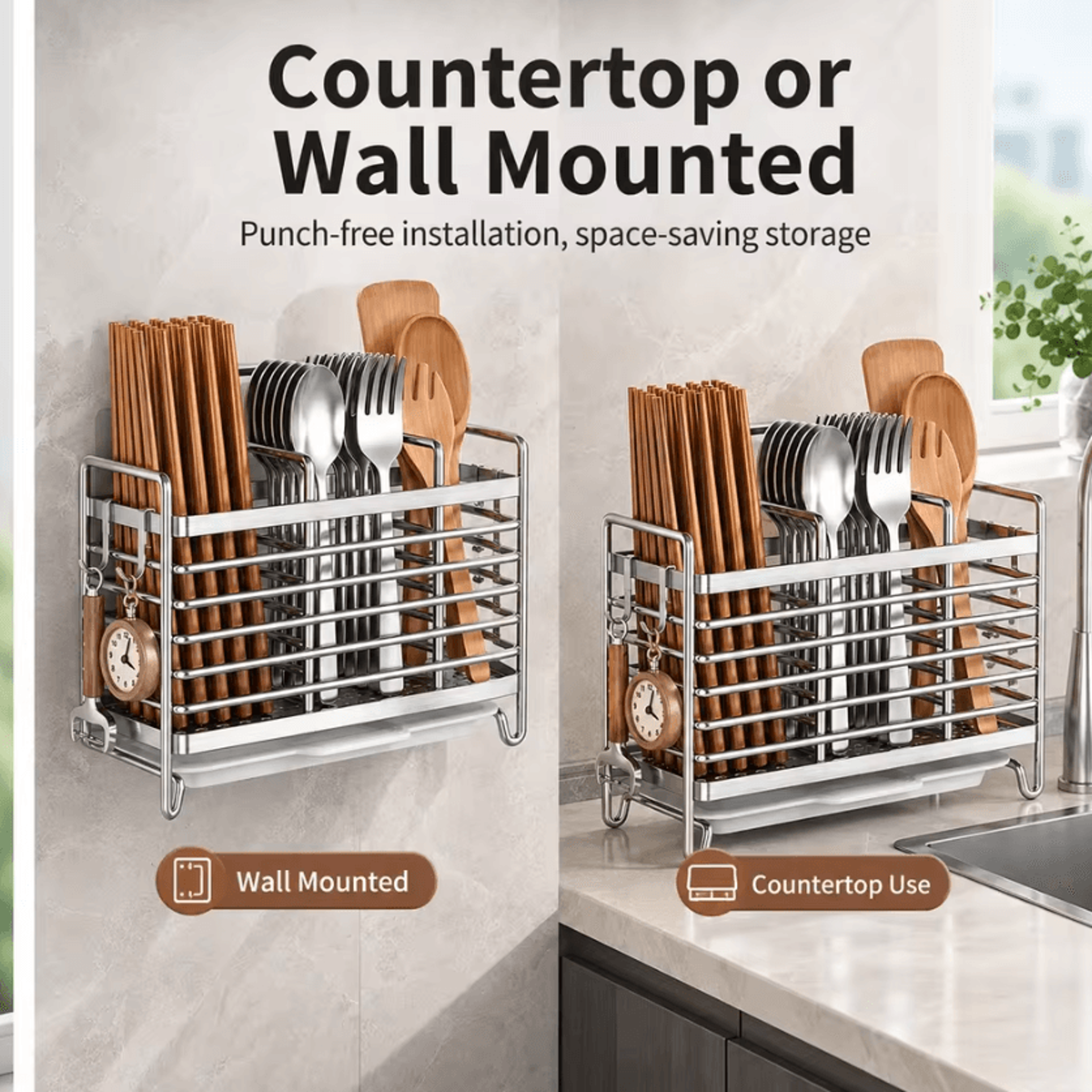 Stainless Steel Chopstick Holder With Drain Rack For Kitchen Utensil Organization 2