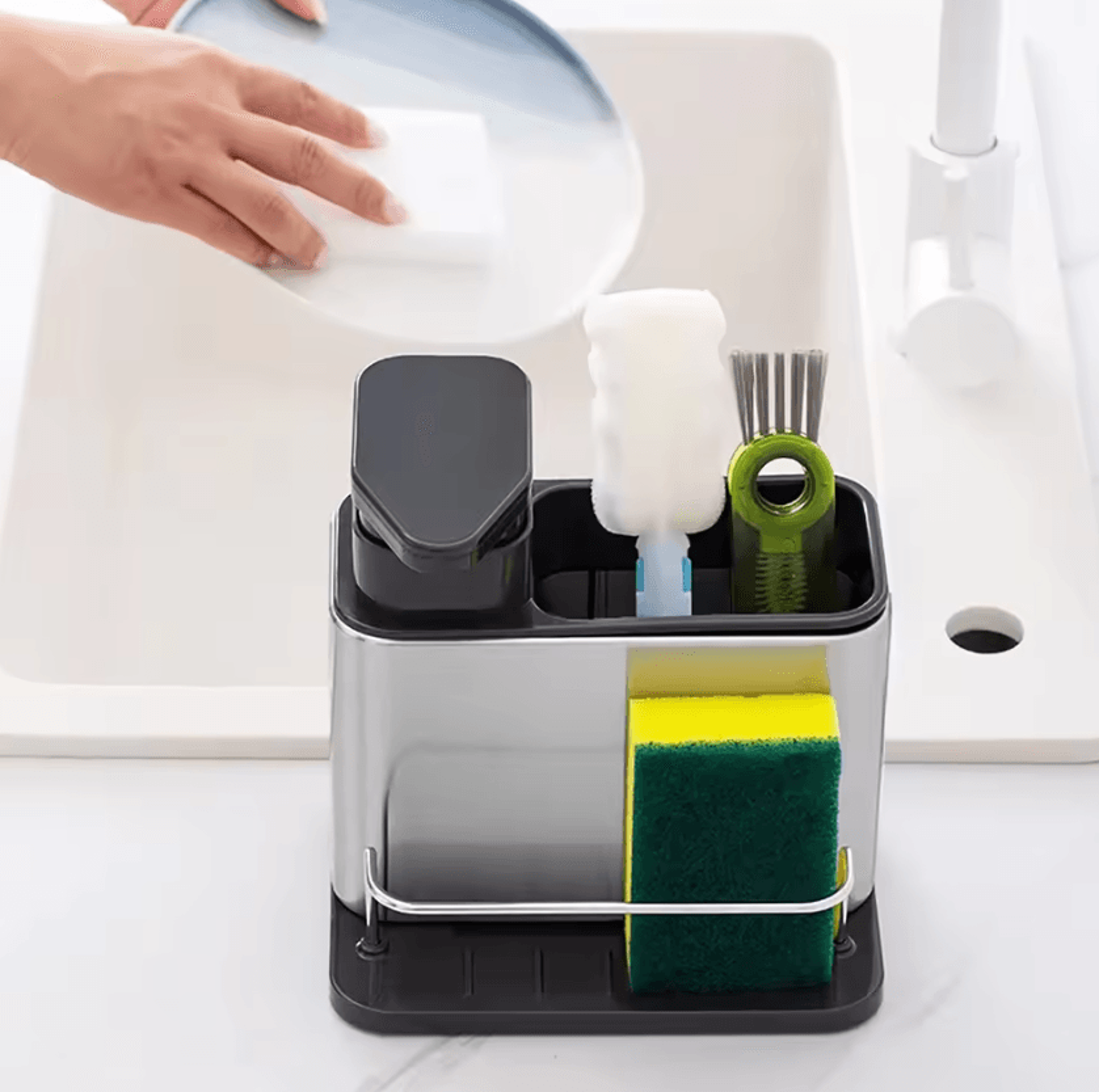 Stainless Steel Kitchen Sink Organizer With Detergent And Sponge Drain Rack 5
