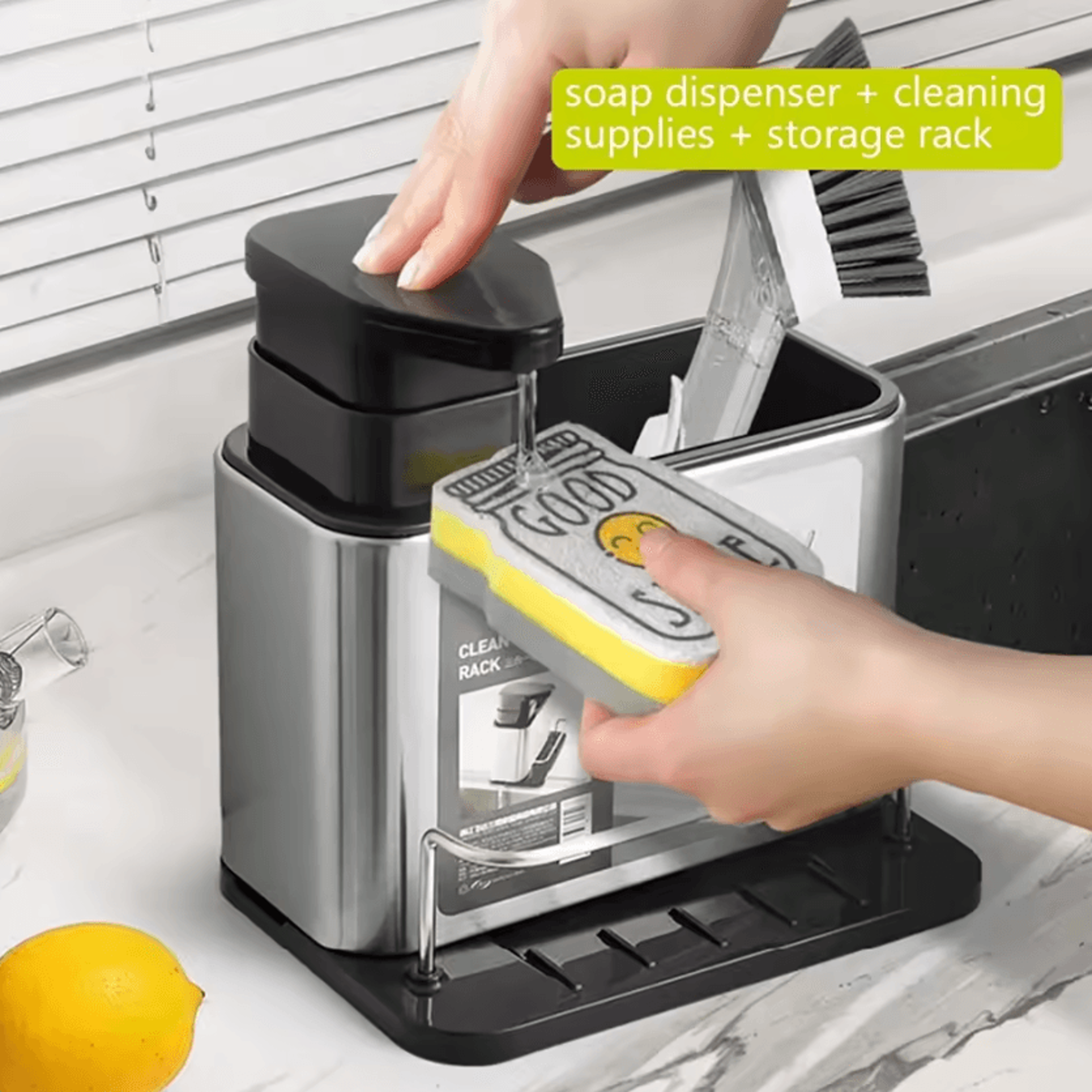 Stainless Steel Kitchen Sink Organizer With Detergent And Sponge Drain Rack 2