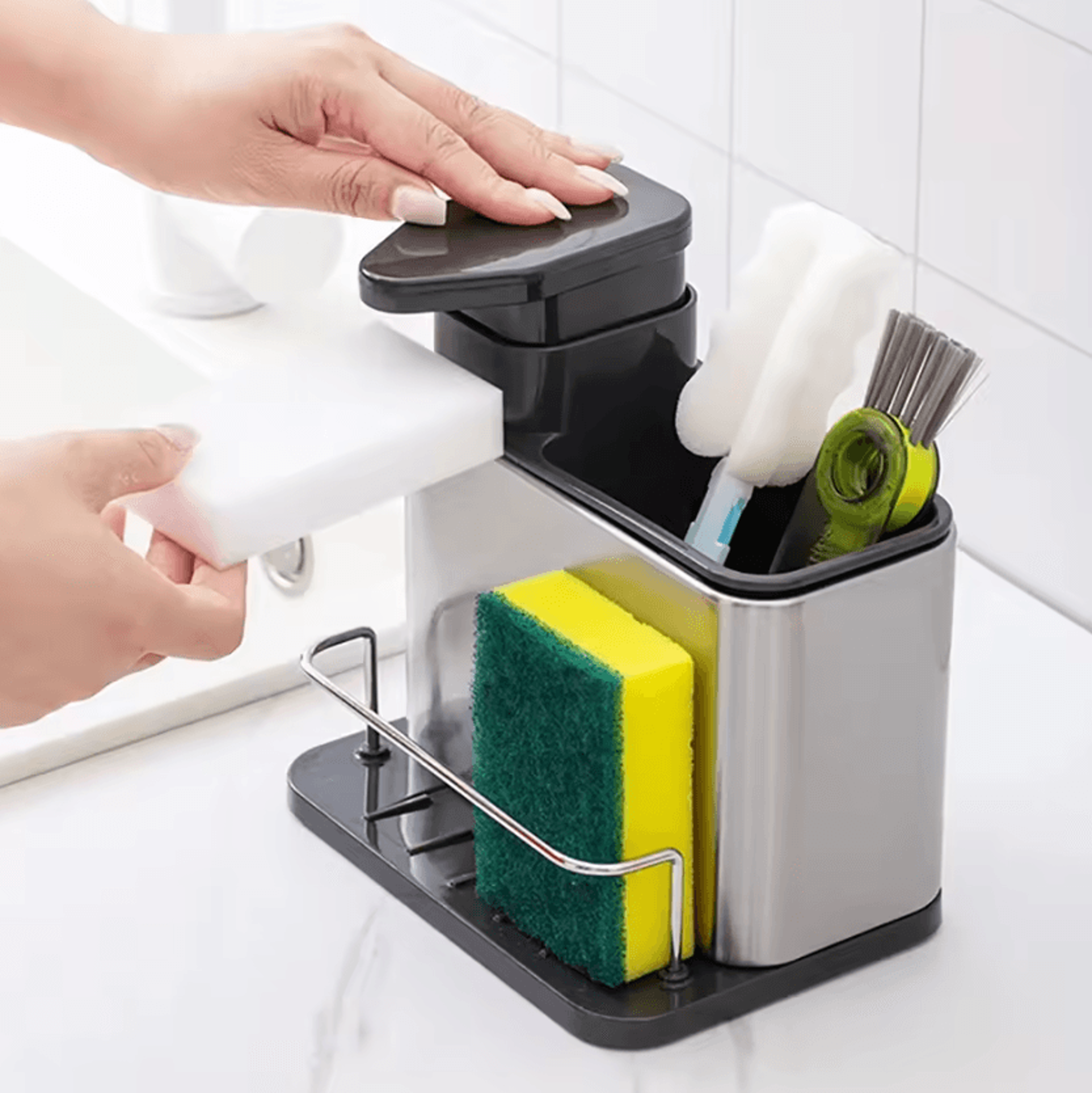Stainless Steel Kitchen Sink Organizer With Detergent And Sponge Drain Rack 0
