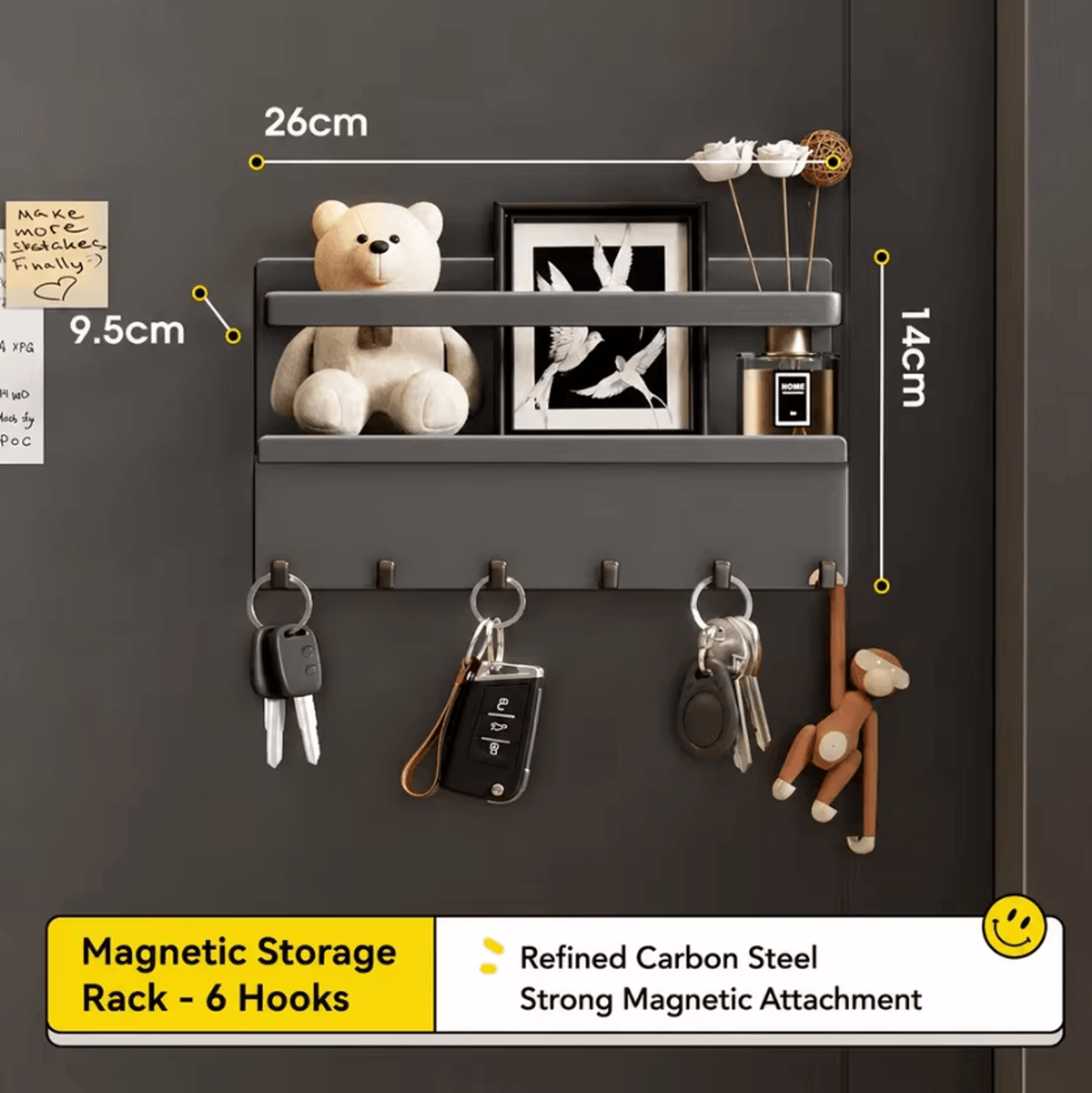 Heavy Duty Magnetic Door Organizer Rack With Carbon Steel Storage Hooks 9