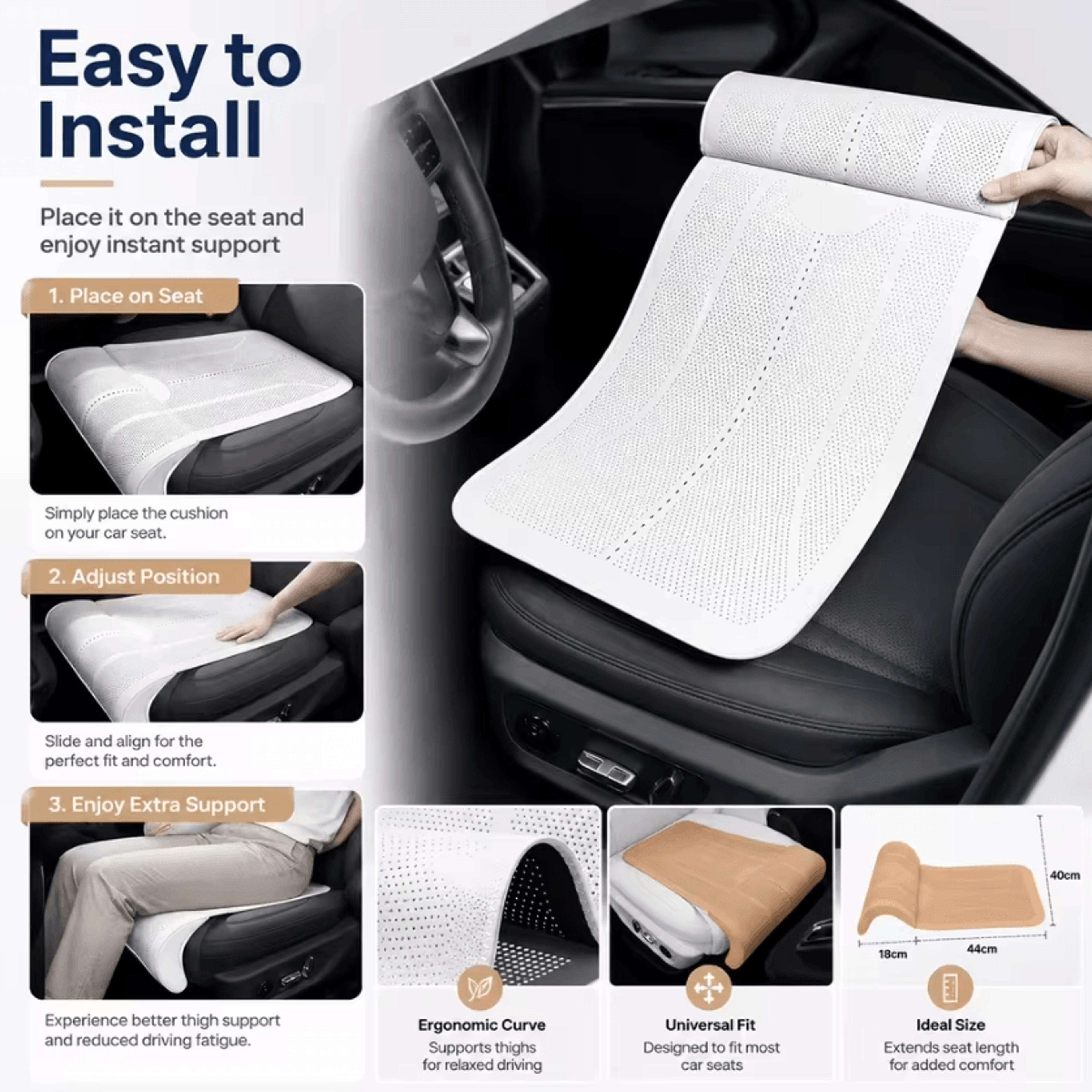 Breathable Car Seat Extender Cushion With Leg Support For Driving Comfort 3