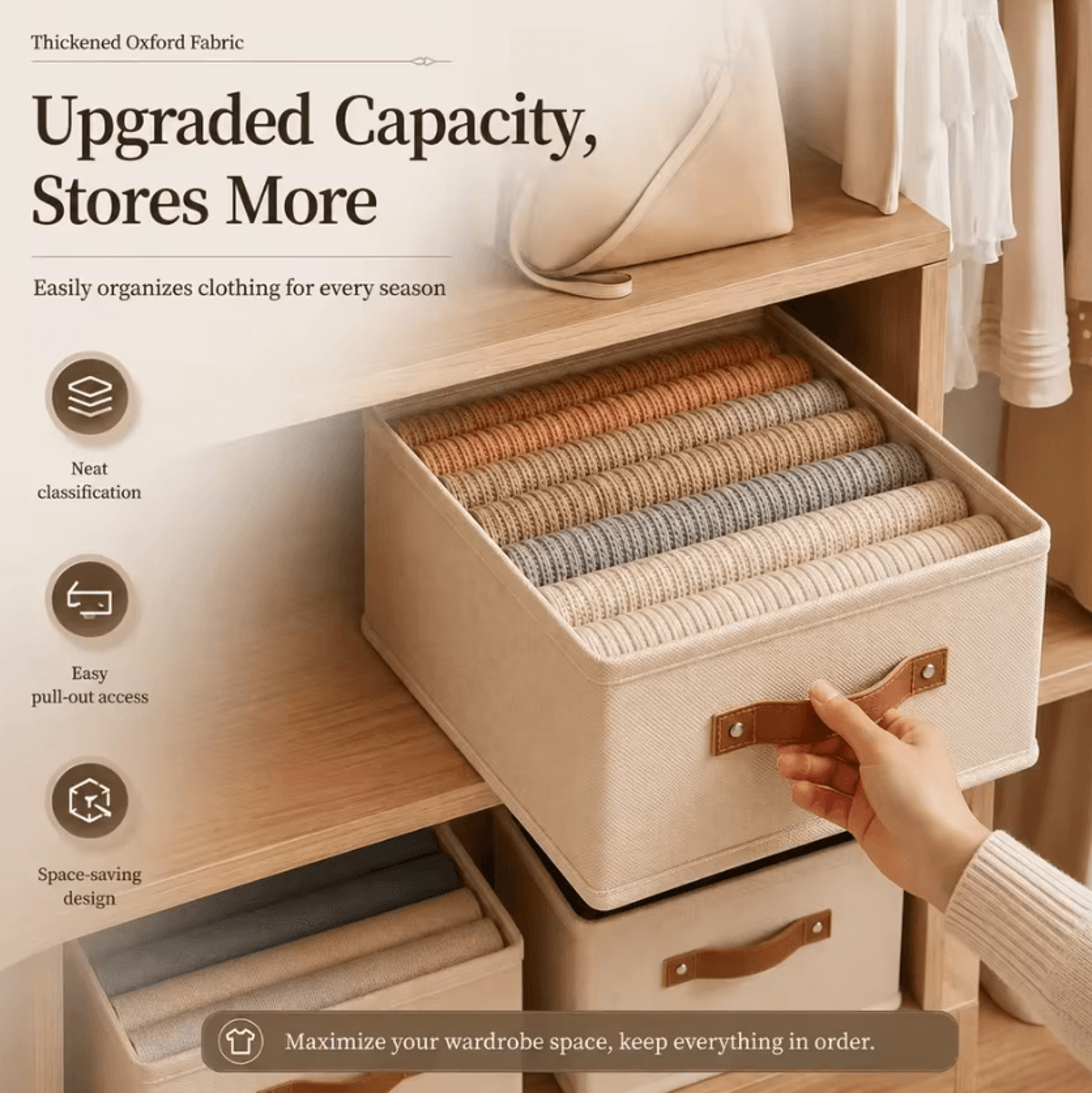 Large Capacity Foldable Oxford Fabric Closet Storage Basket With Handles 4