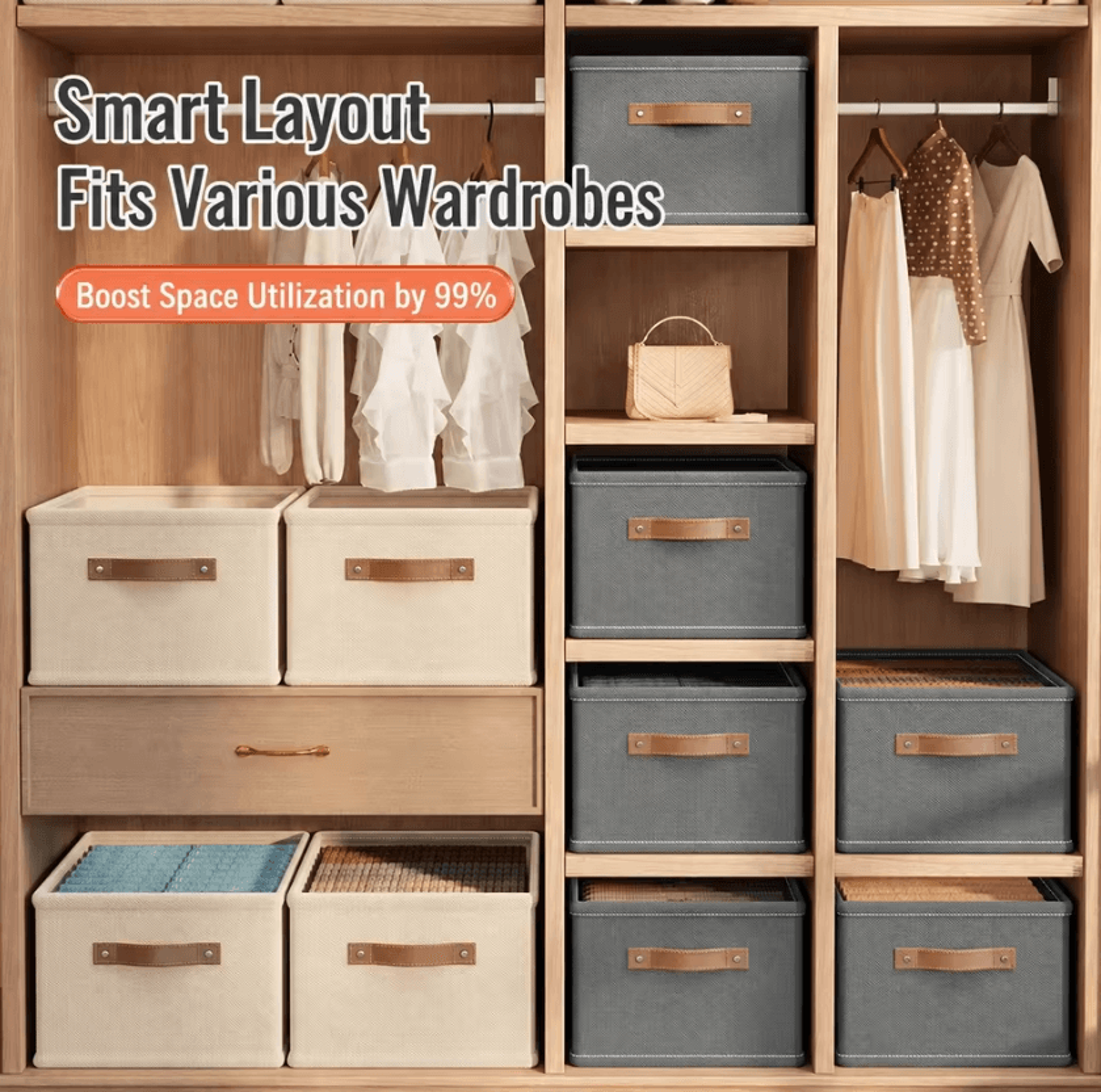 Large Capacity Foldable Oxford Fabric Closet Storage Basket With Handles 2