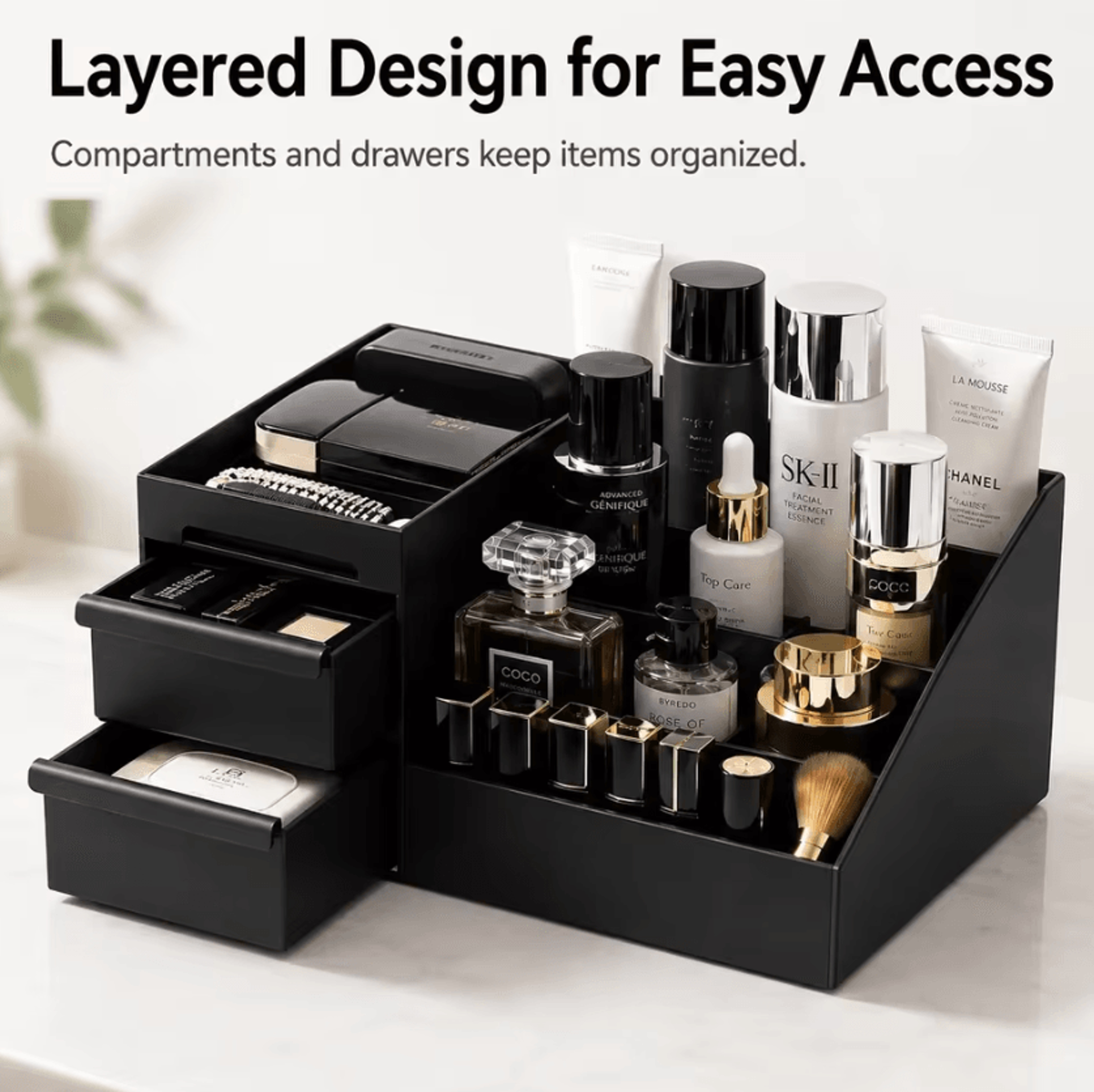 Desktop Makeup Organizer Box With Drawers For Cosmetics And Jewelry Storage 2