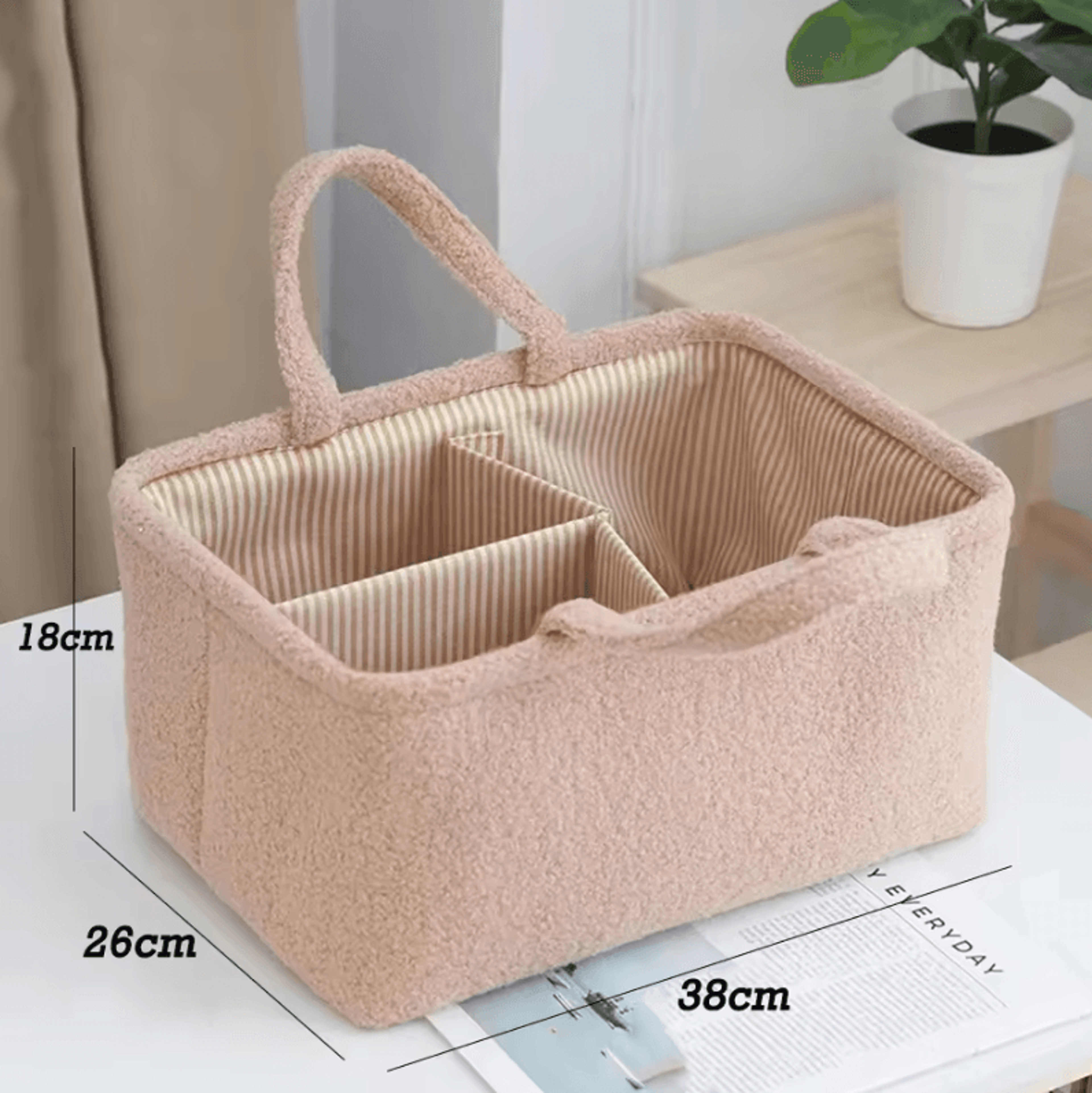 Large Capacity Teddy Fleece Diaper Storage Bag With Portable Carry Handle 1