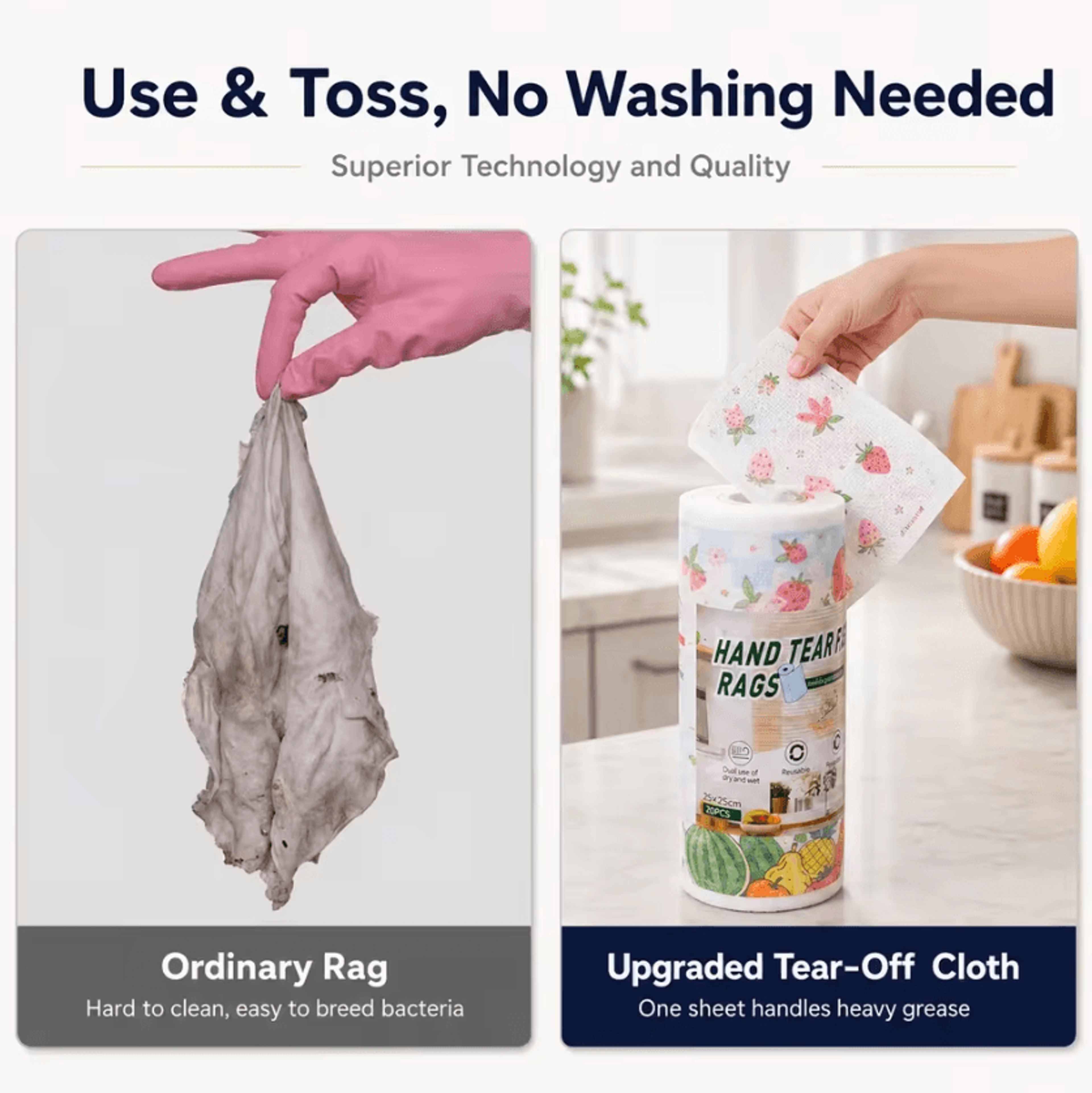 Cartoon Disposable Kitchen Cleaning Cloth Roll With 20 Absorbent Sheets 3