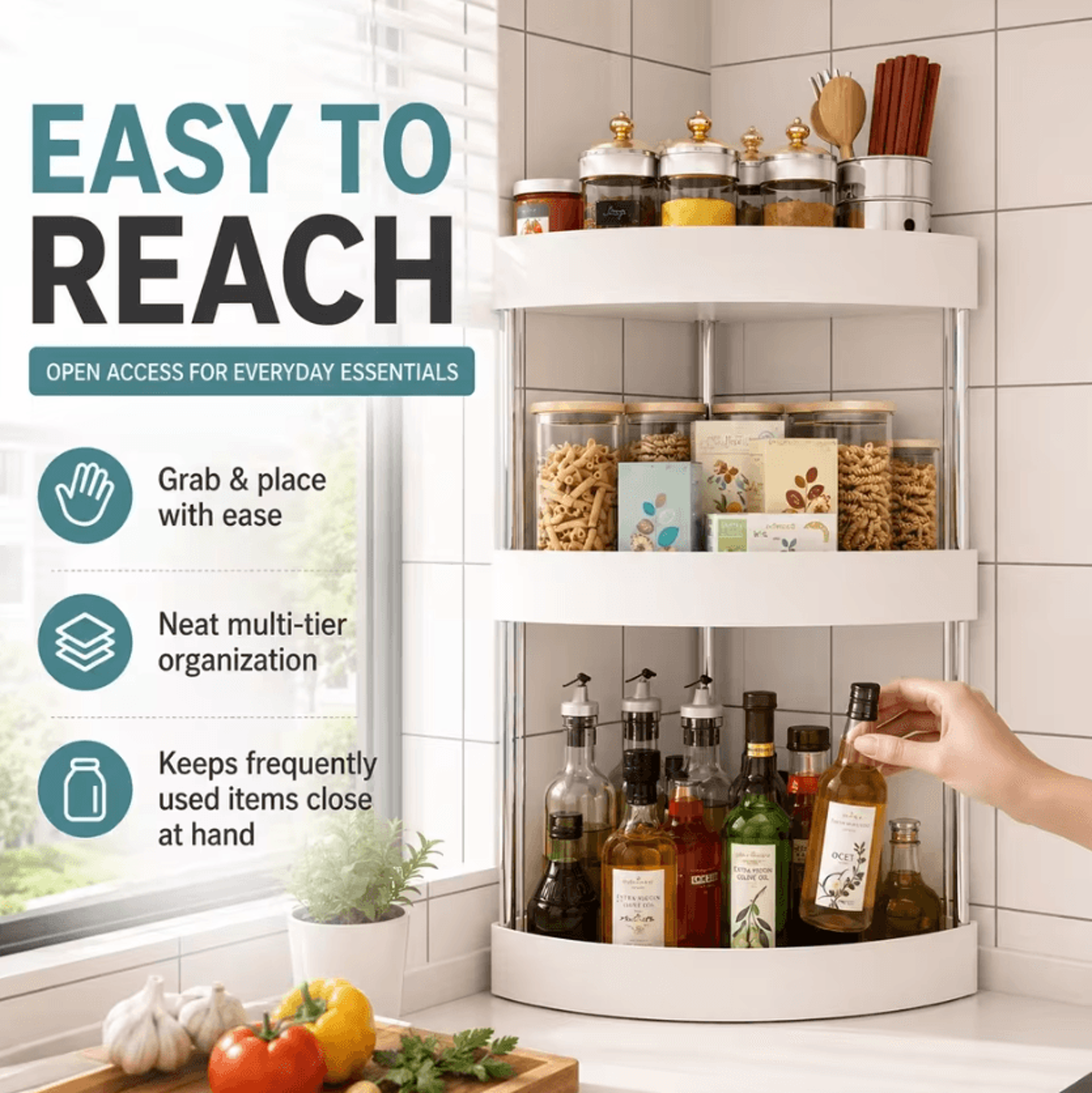 Space Saving Triangle Corner Spice Rack With 2 Or 3 Tier Storage Shelves 1