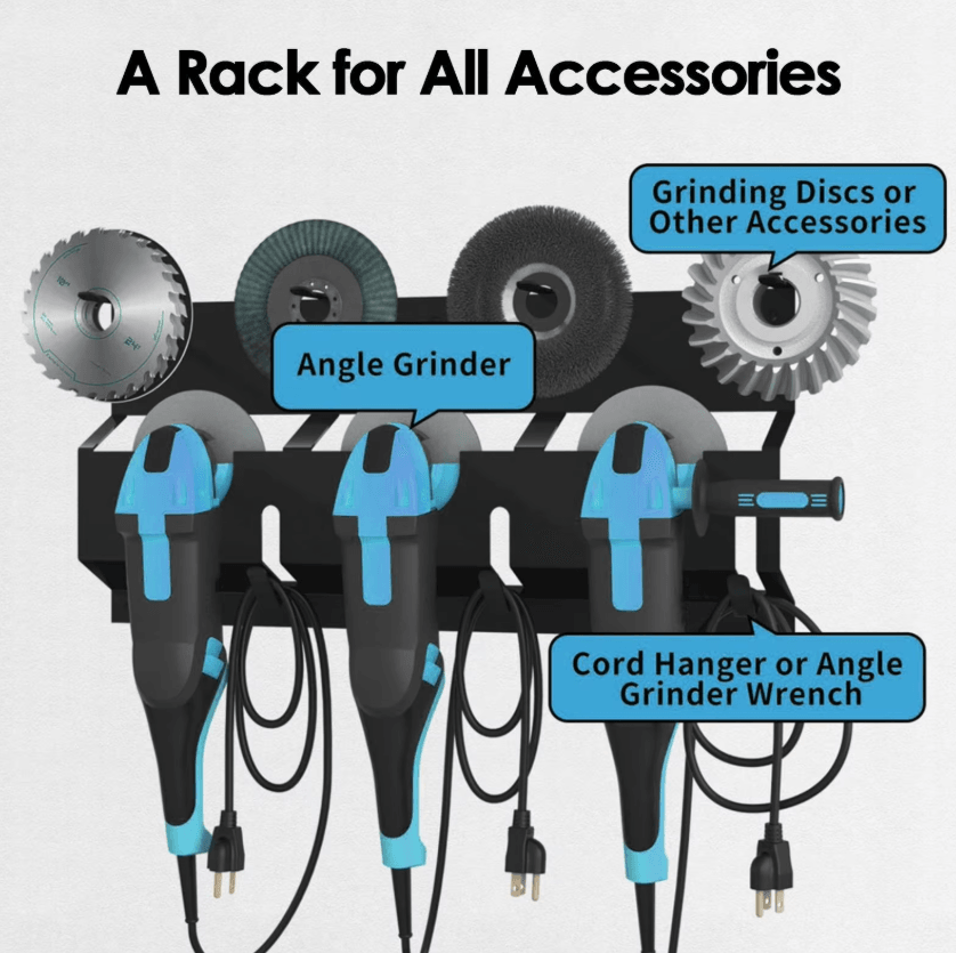 Heavy Duty Metal Angle Grinder Wall Mount Storage Rack With Cord Hanger 1