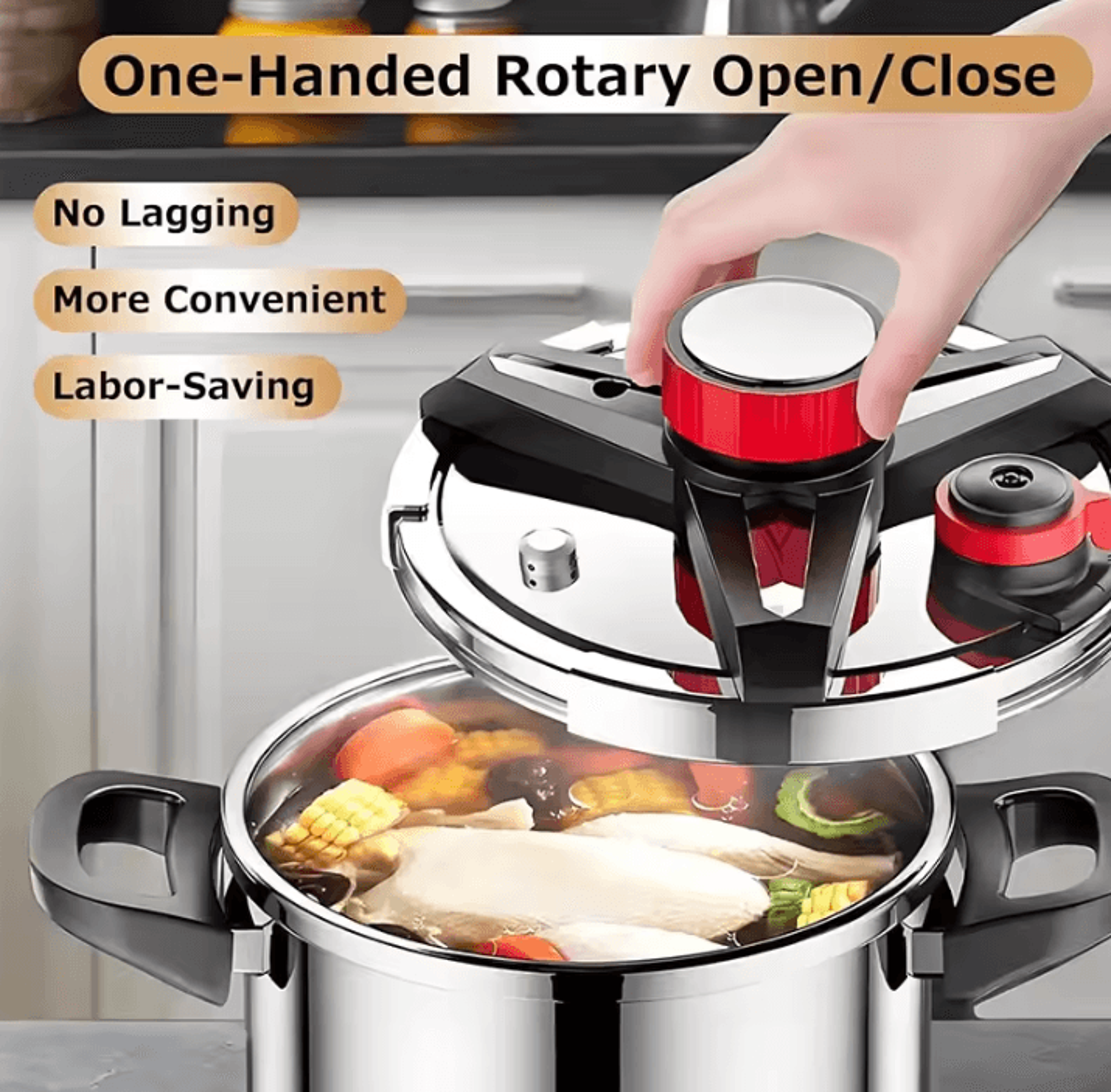 Stainless Steel Mini Pressure Cooker  18L24L With Glass Lid  OneHand Lock 4