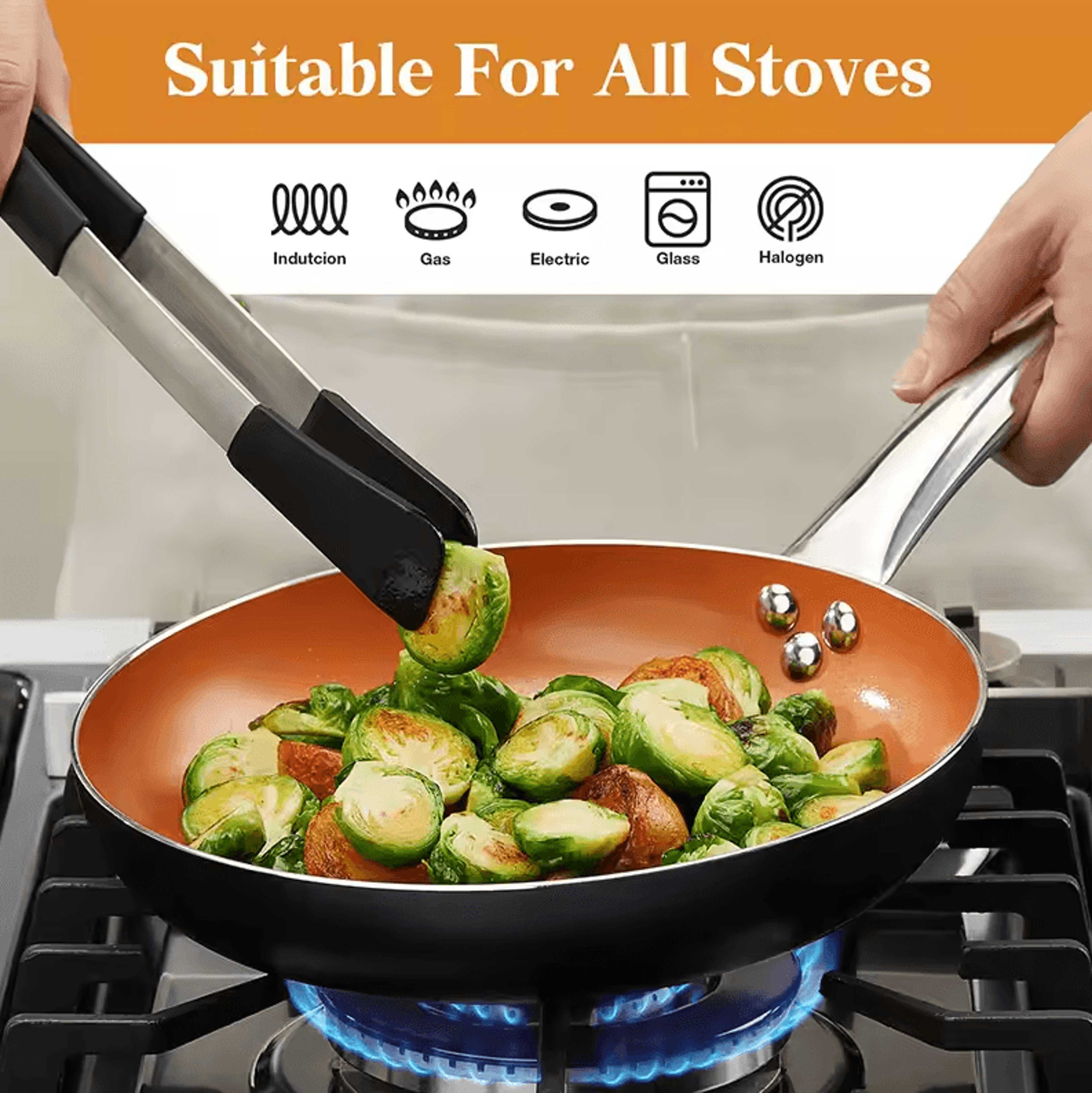 Copper Nonstick Frying Pan With Lid  Titanium Ceramic Interior Saute  Omelet Skillet 1