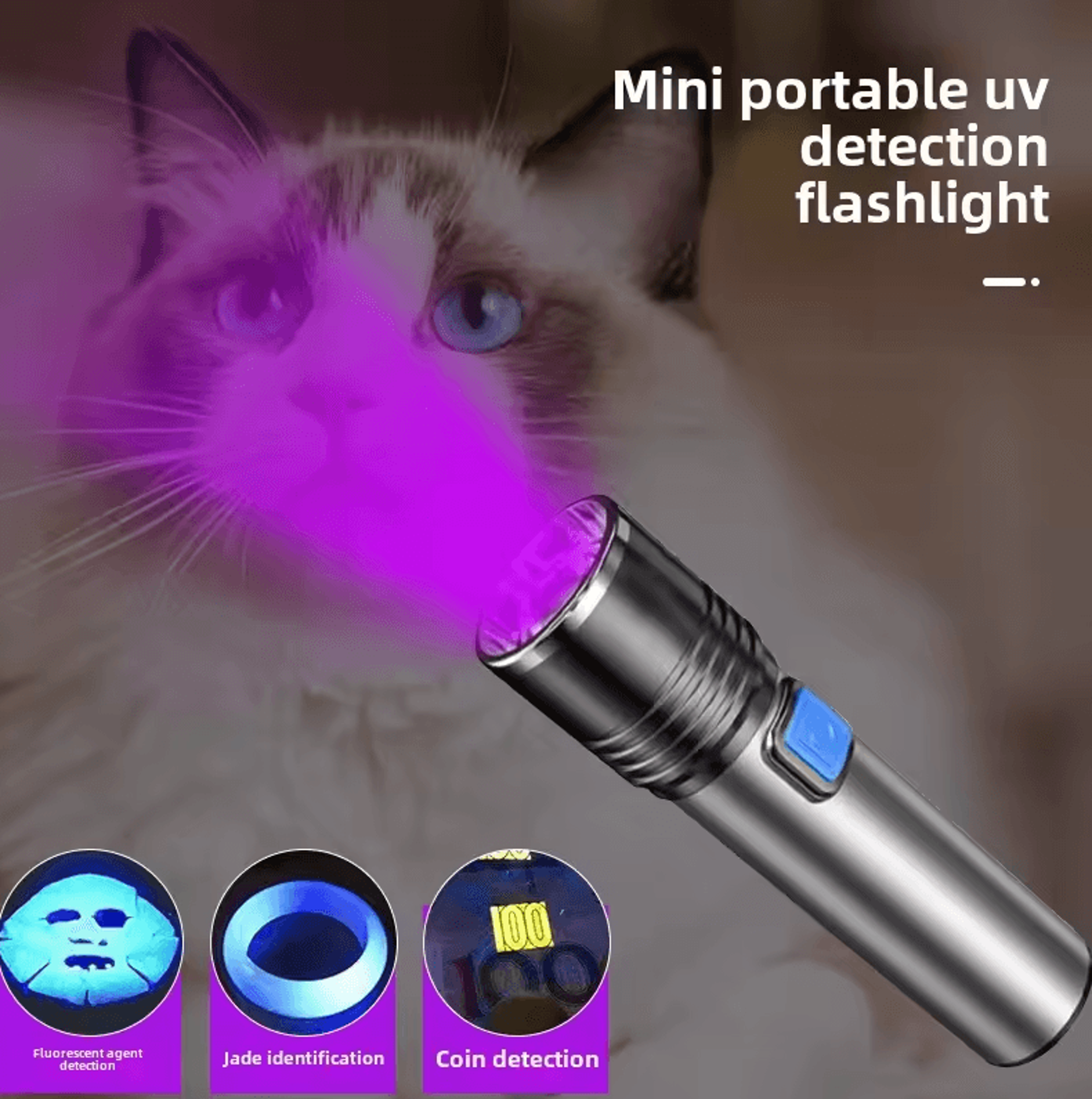 395nm UV Flashlight Blacklight  Zoomable USB Rechargeable Ultraviolet Inspection Light 1