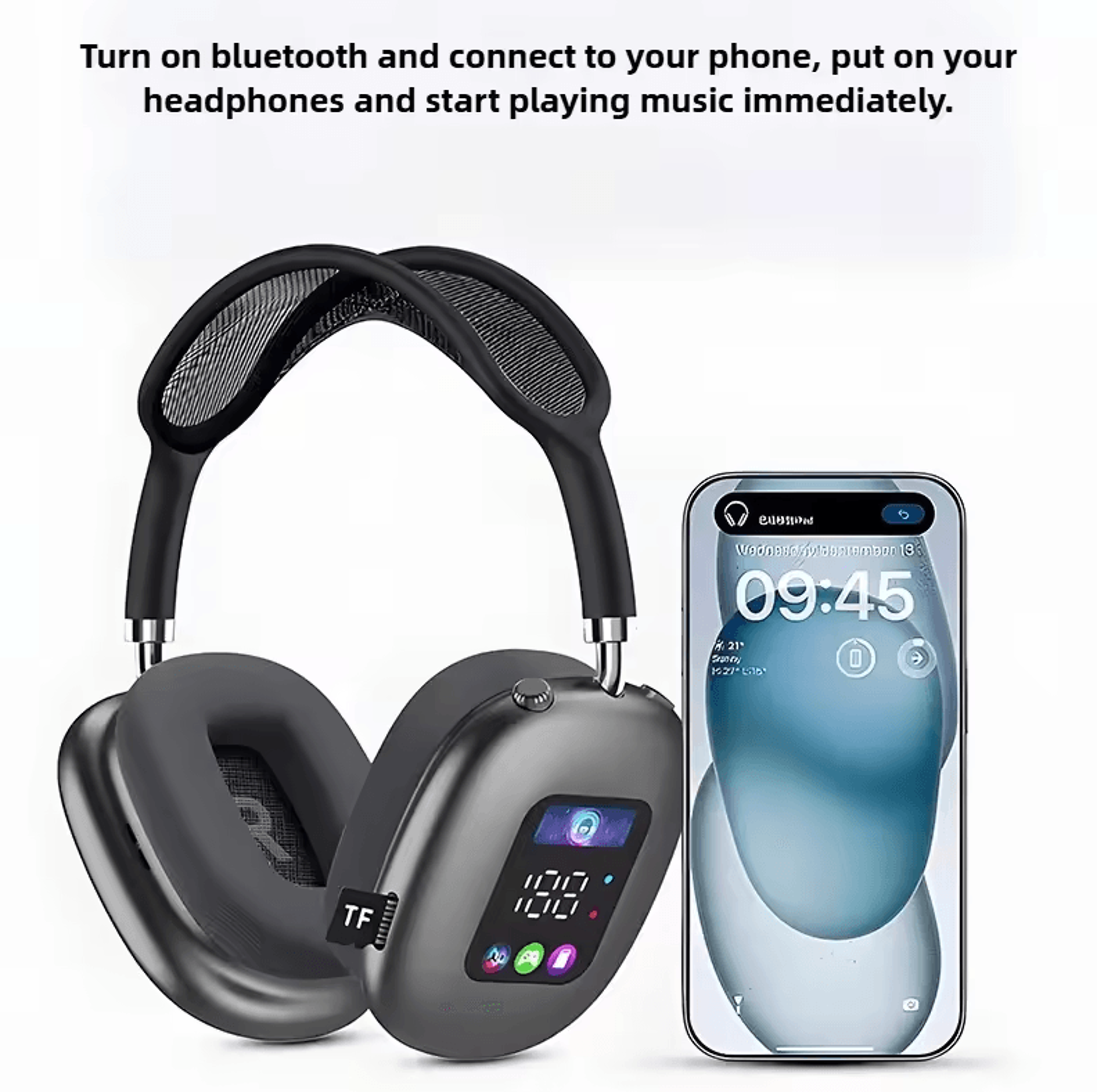 Wireless Bluetooth Touch Headphones With Digital Display  HeadMounted Noise Cancellation Earphones 3