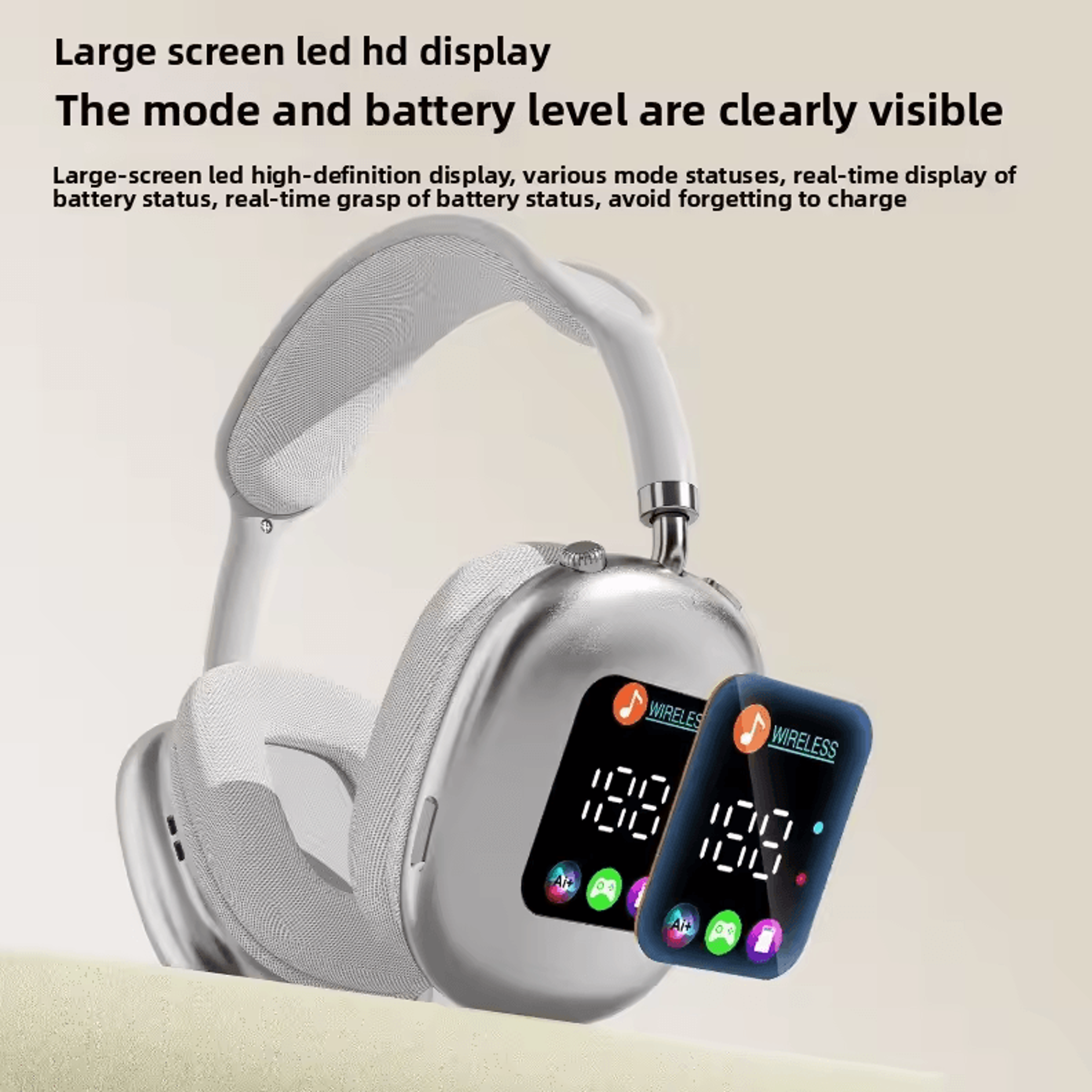 Wireless Bluetooth Touch Headphones With Digital Display  HeadMounted Noise Cancellation Earphones 4