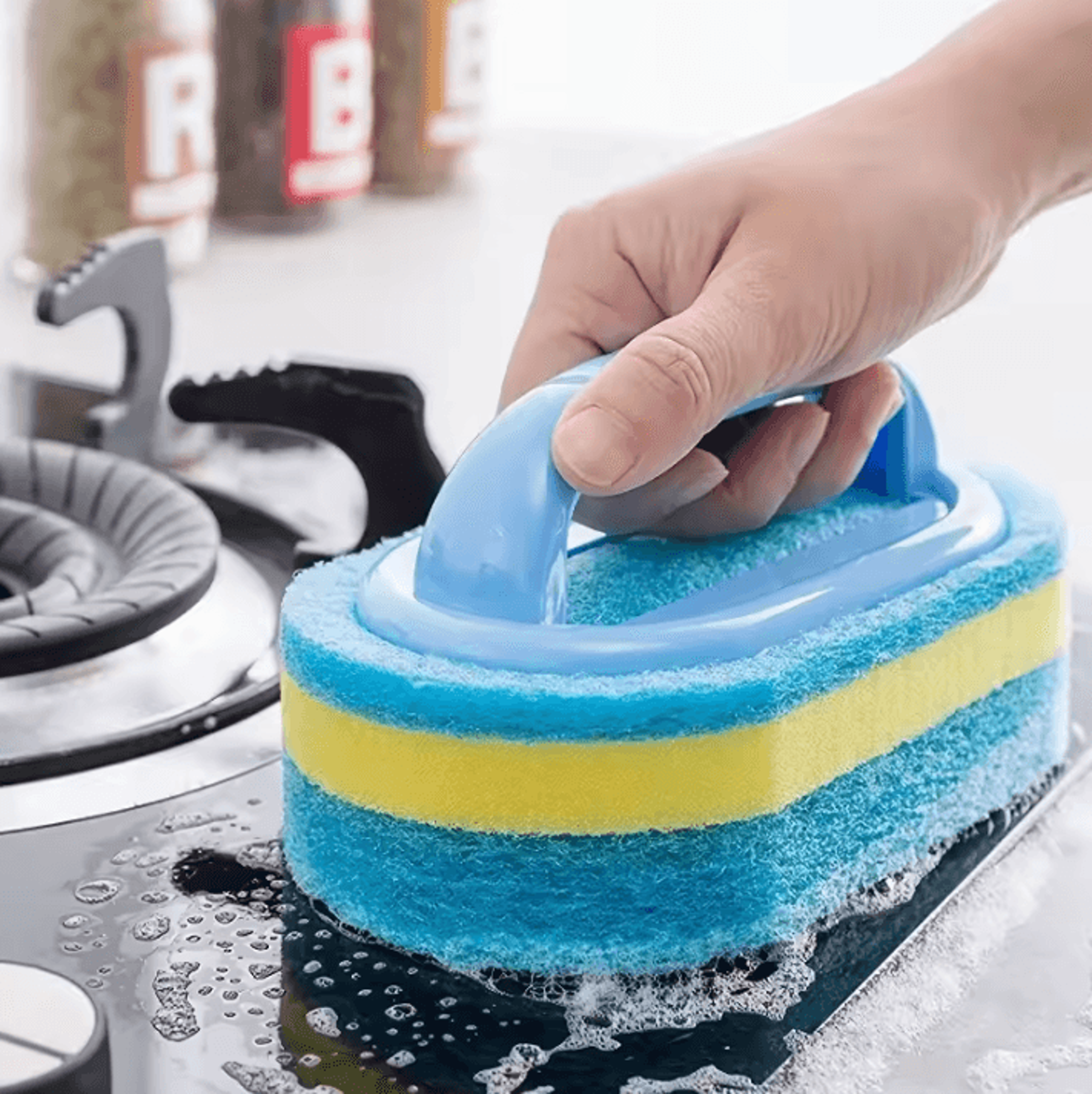 Household Cleaning Brush  SelfSqueezing Scrub Brush With Handle For Kitchen  Bathroom Scrubbing Too 3