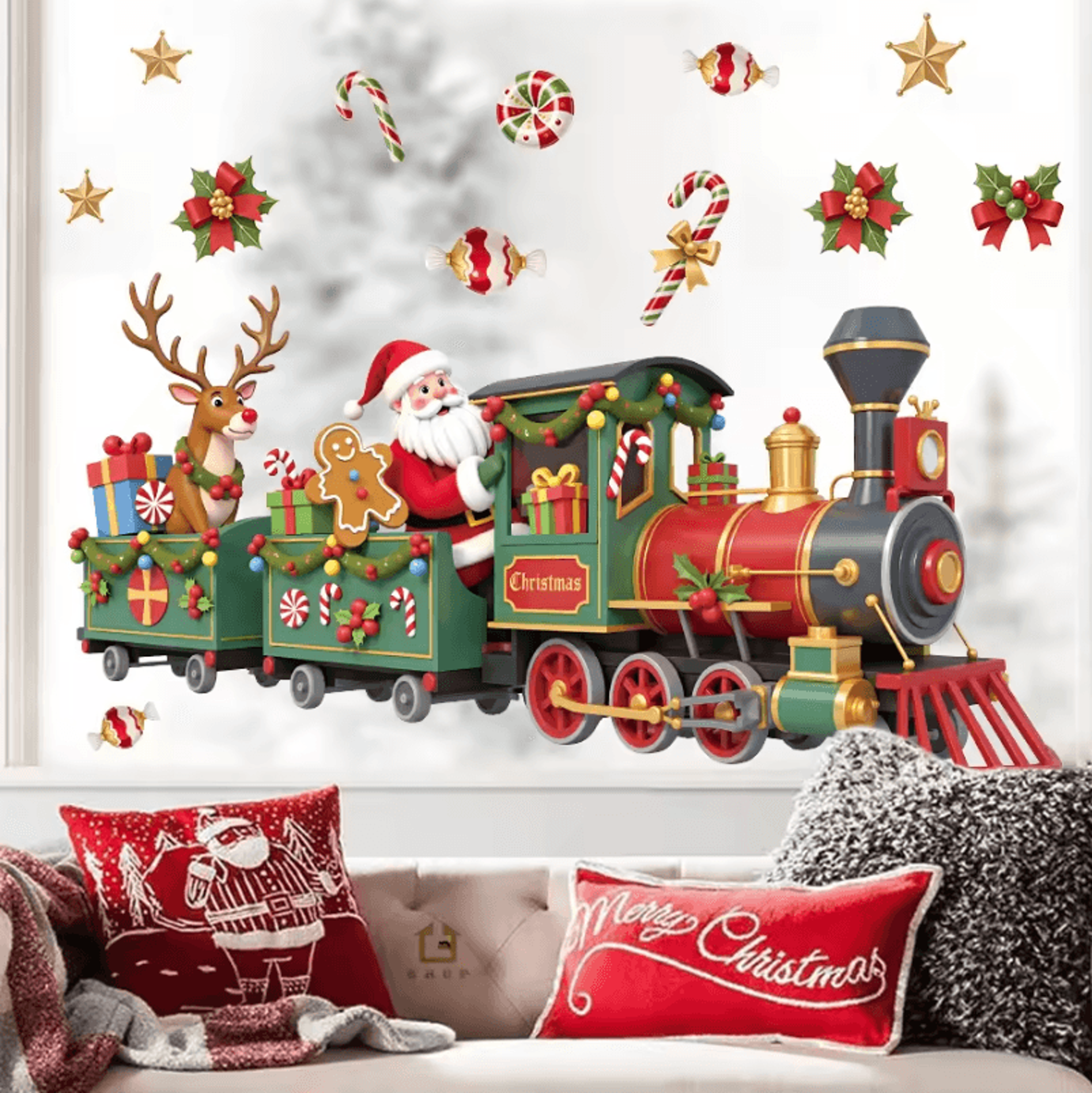 Santa Train Christmas Wall Sticker  Whimsical Removable Christmas Wall Decals SelfAdhesive Holiday  2