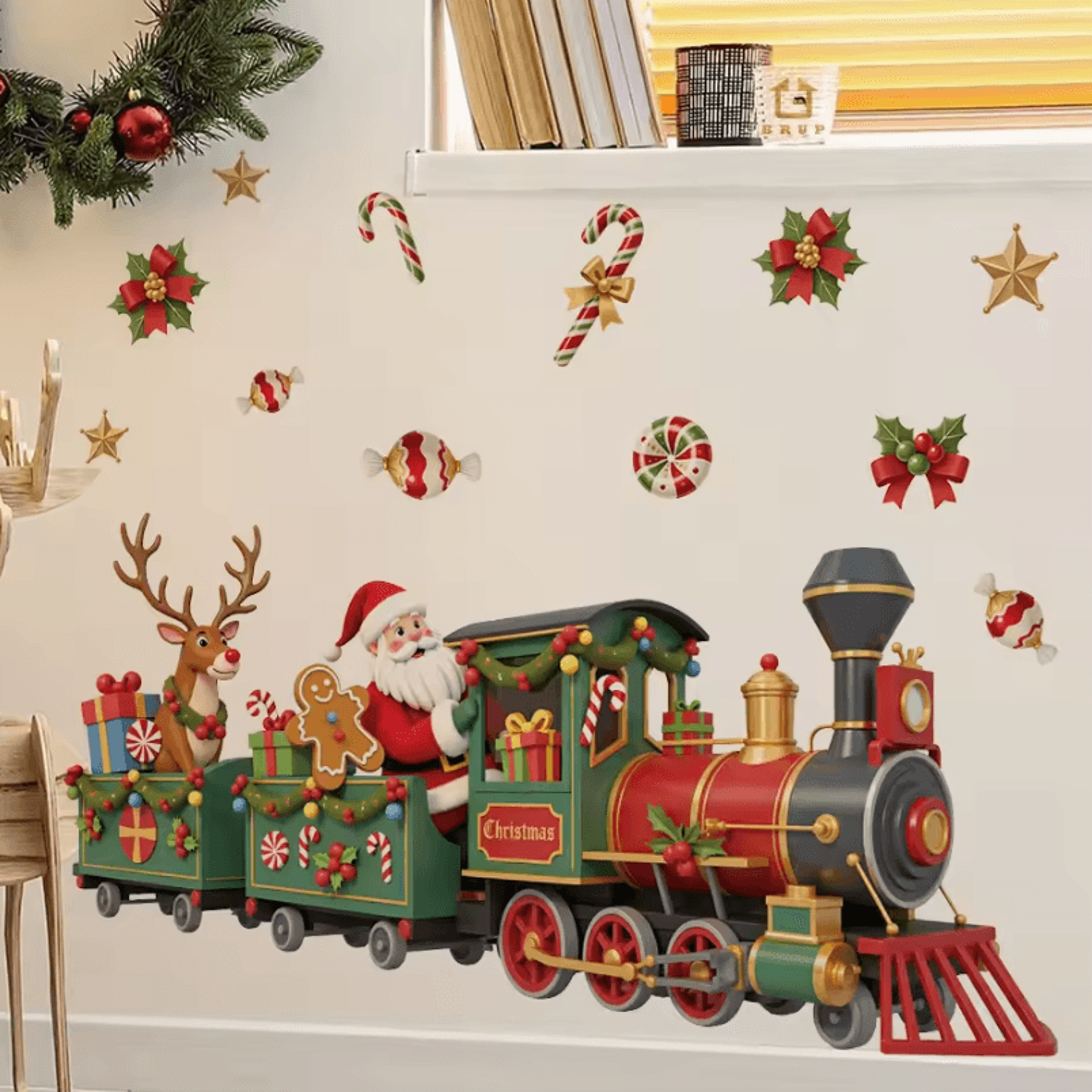 Santa Train Christmas Wall Sticker  Whimsical Removable Christmas Wall Decals SelfAdhesive Holiday  3