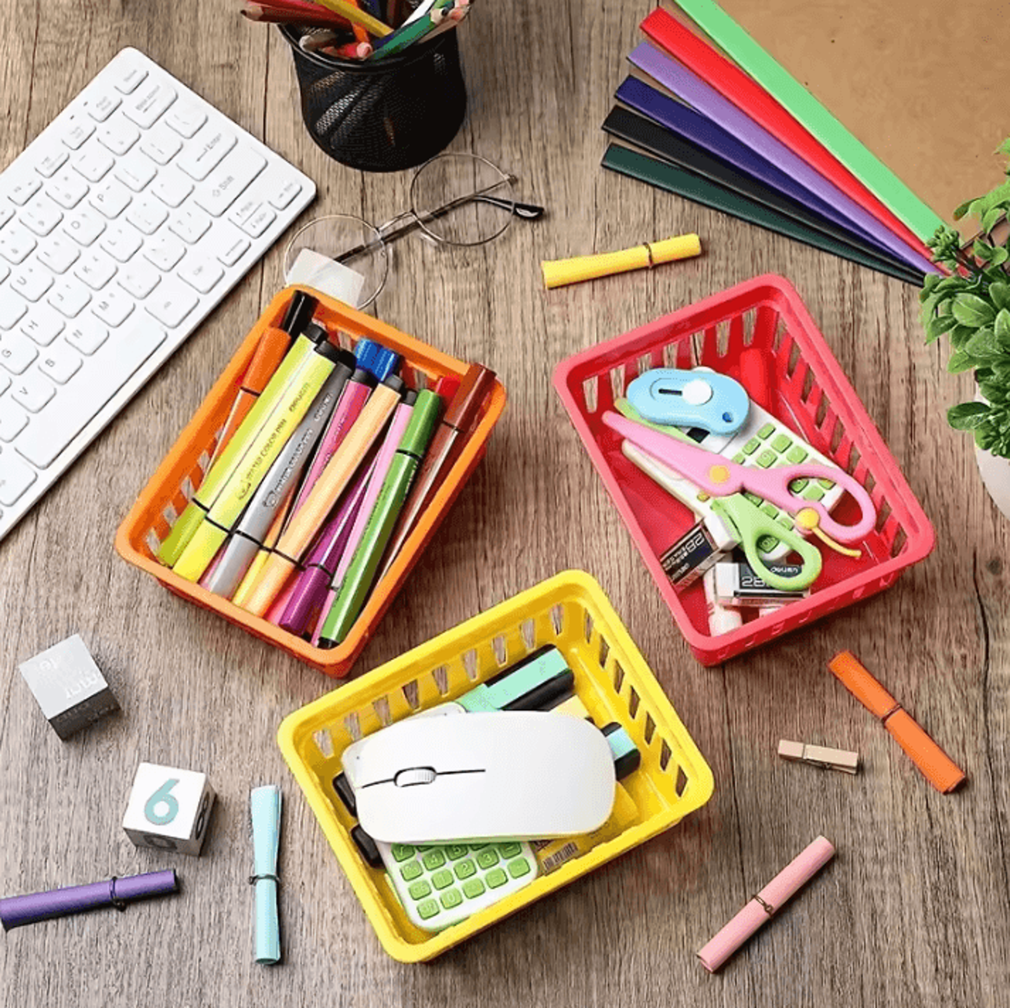 6Pack Stackable Storage Baskets  Office And Household Storage Baskets Colorful Plastic Pencil Stora 2
