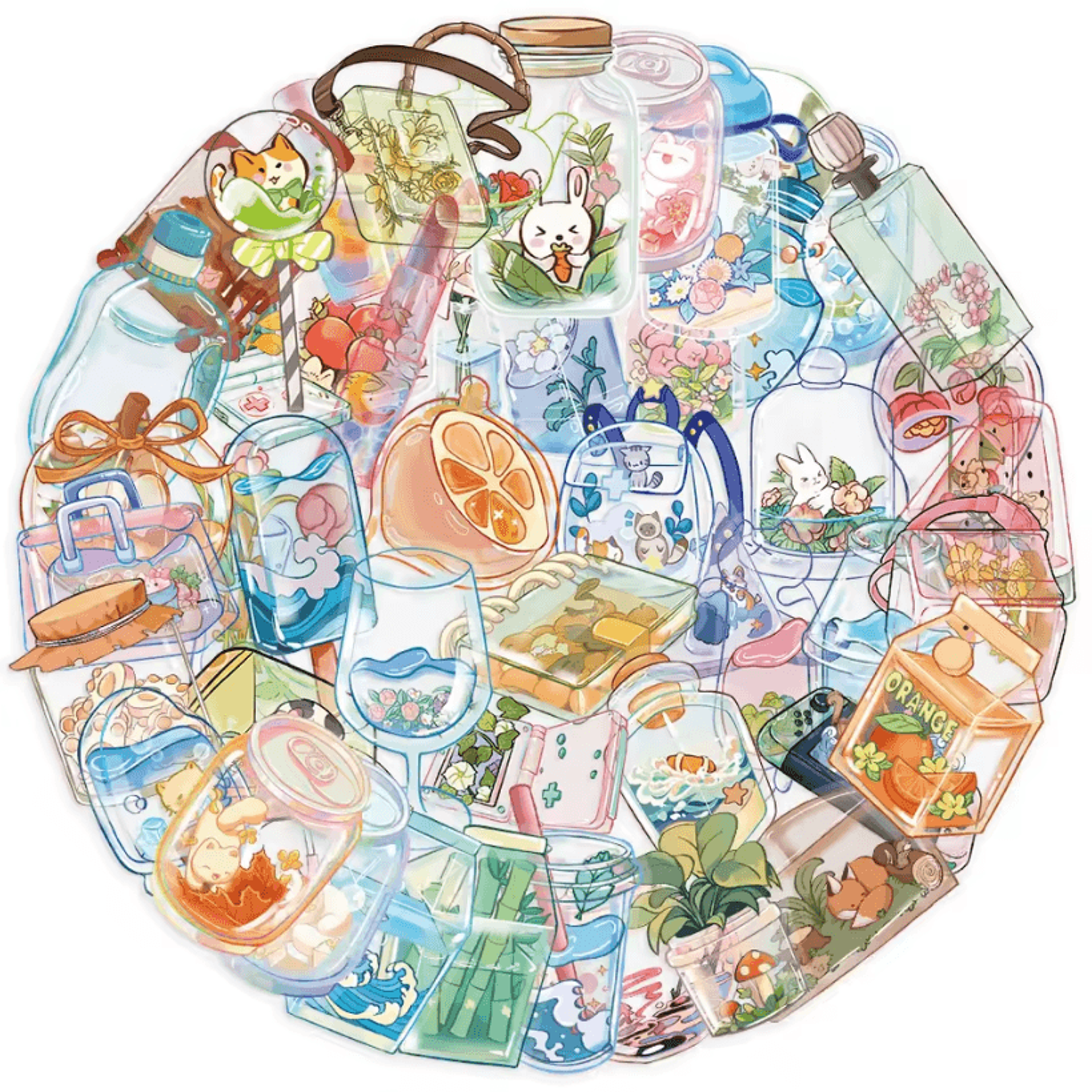 50Pcs Random Transparent Drink Stickers  Glass Water Cup Decals With Decorative PET Stickers For Sc 0