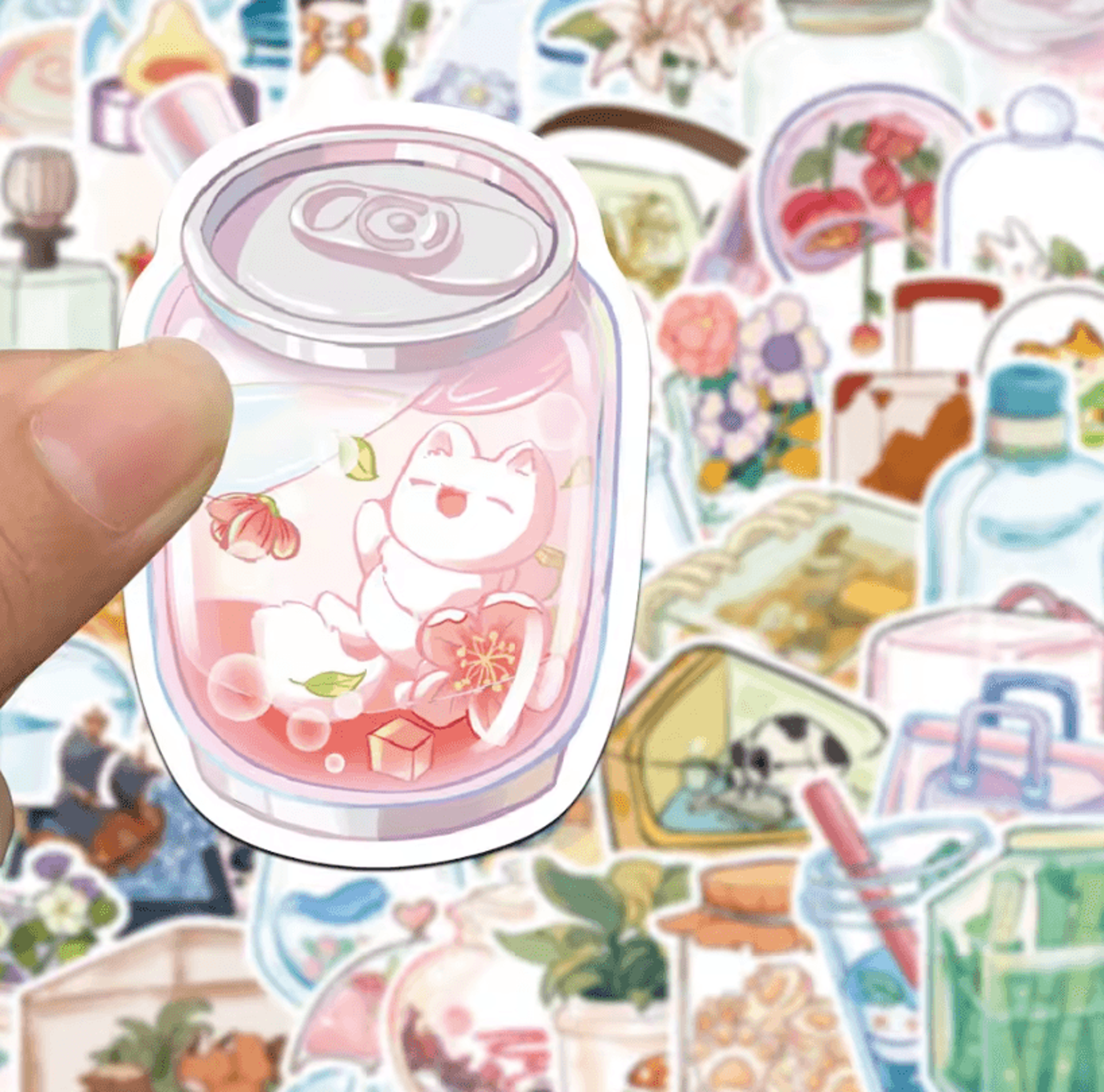 50Pcs Random Transparent Drink Stickers  Glass Water Cup Decals With Decorative PET Stickers For Sc 2