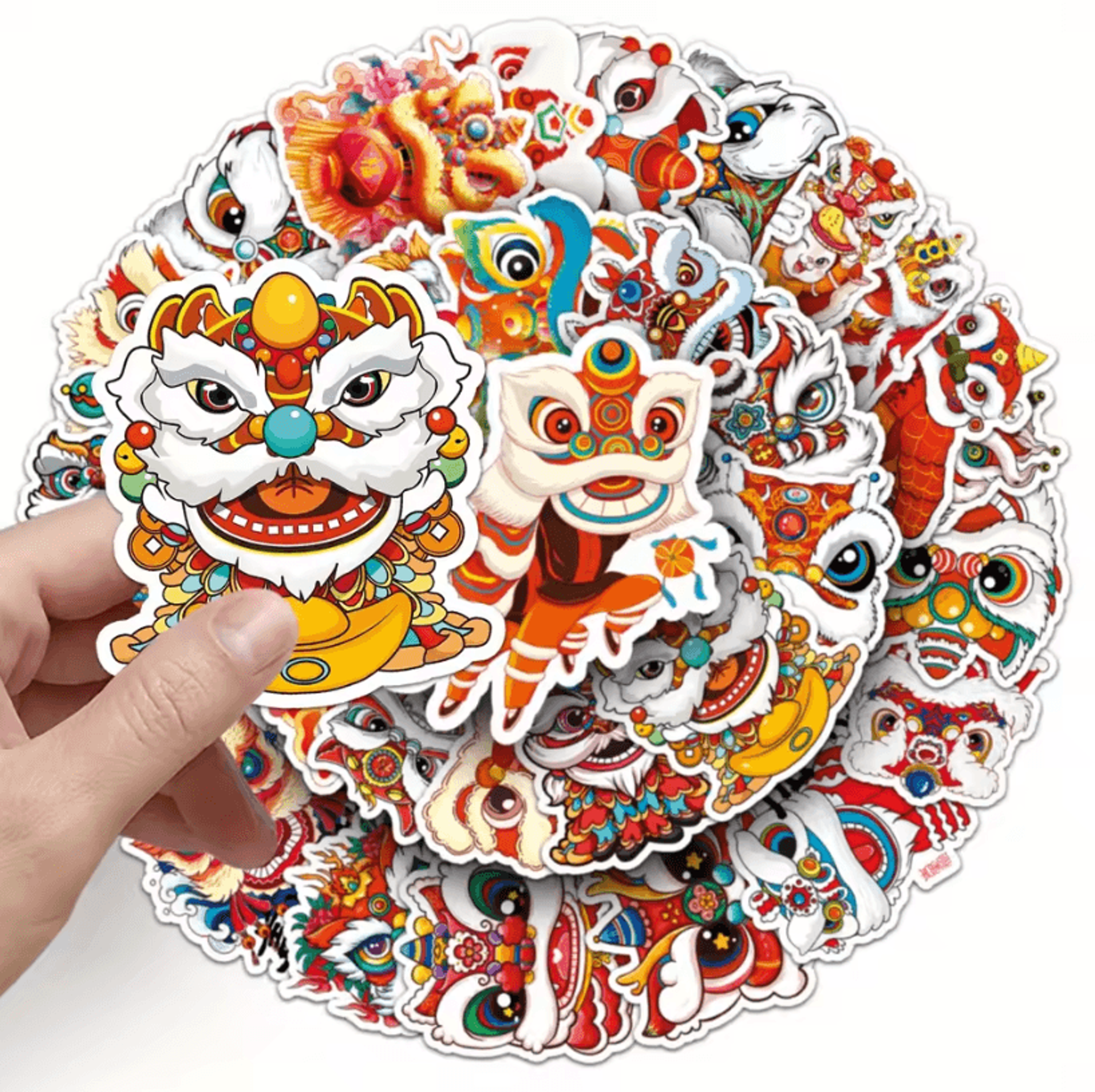 50Pcs Random Lion Dance Stickers  Chinese Style Sticker Pack With Cute Animal Decals For Scrapbooki 3