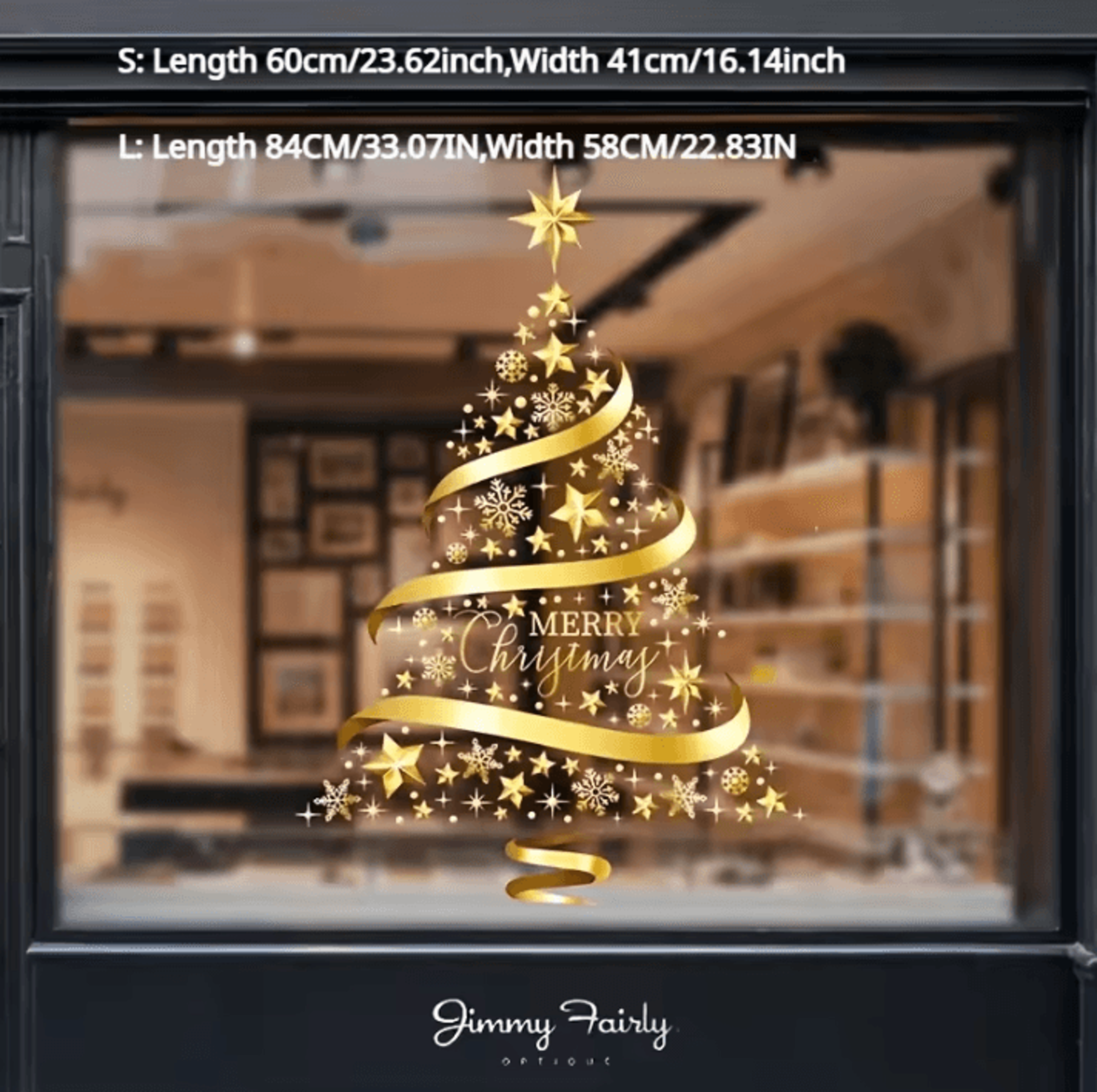 Golden Christmas Window Stickers Garland Holiday Decal Decorations For Home Shopping Mall And Glass 4