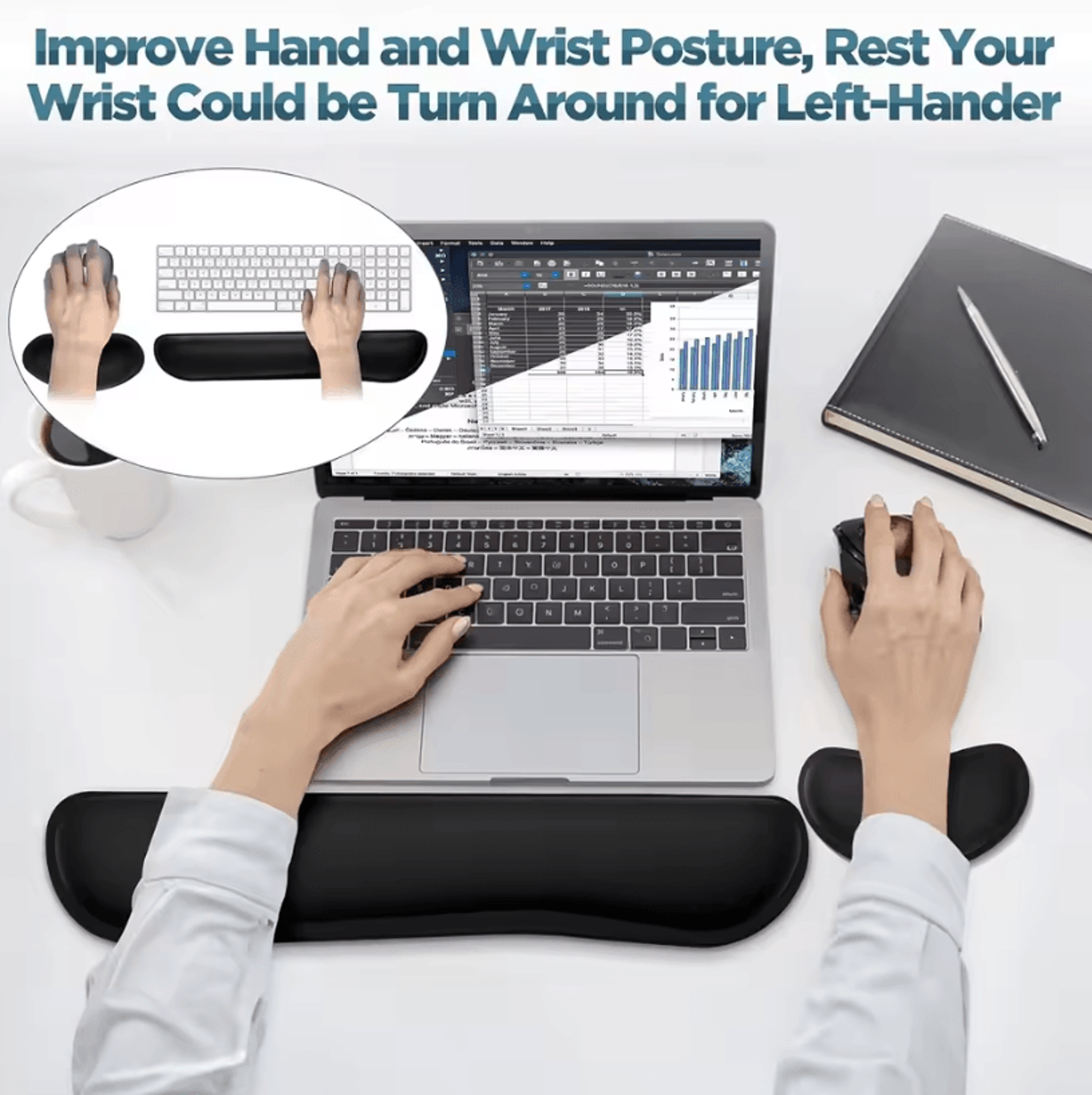 2Pcs Keyboard And Mouse Wrist Rest Set With Silky Gel Memory Foam For Ergonomic Comfort 4