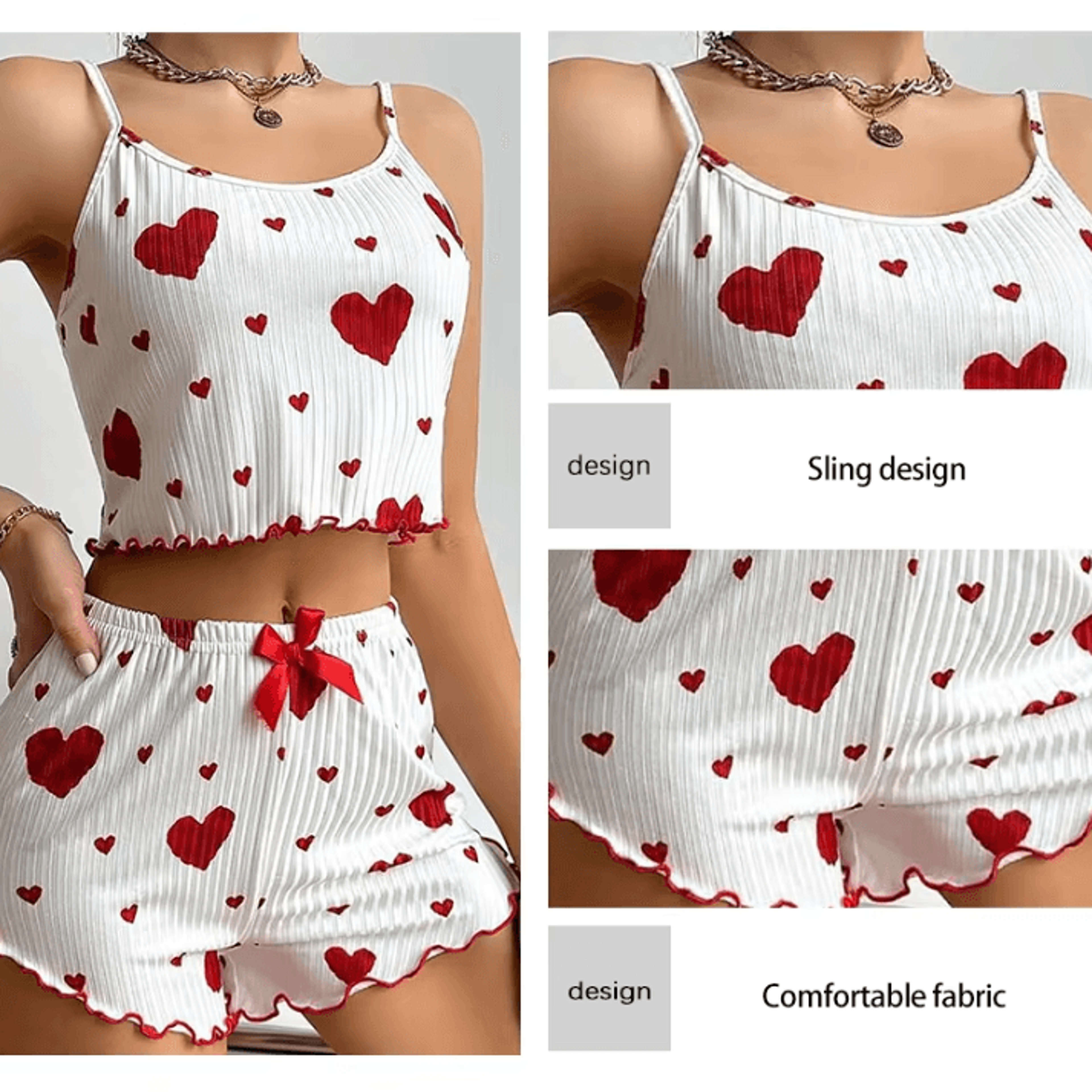 Breathable Womens Pajamas Shorts And Tank Top Set For Sleep And Loungewear 2