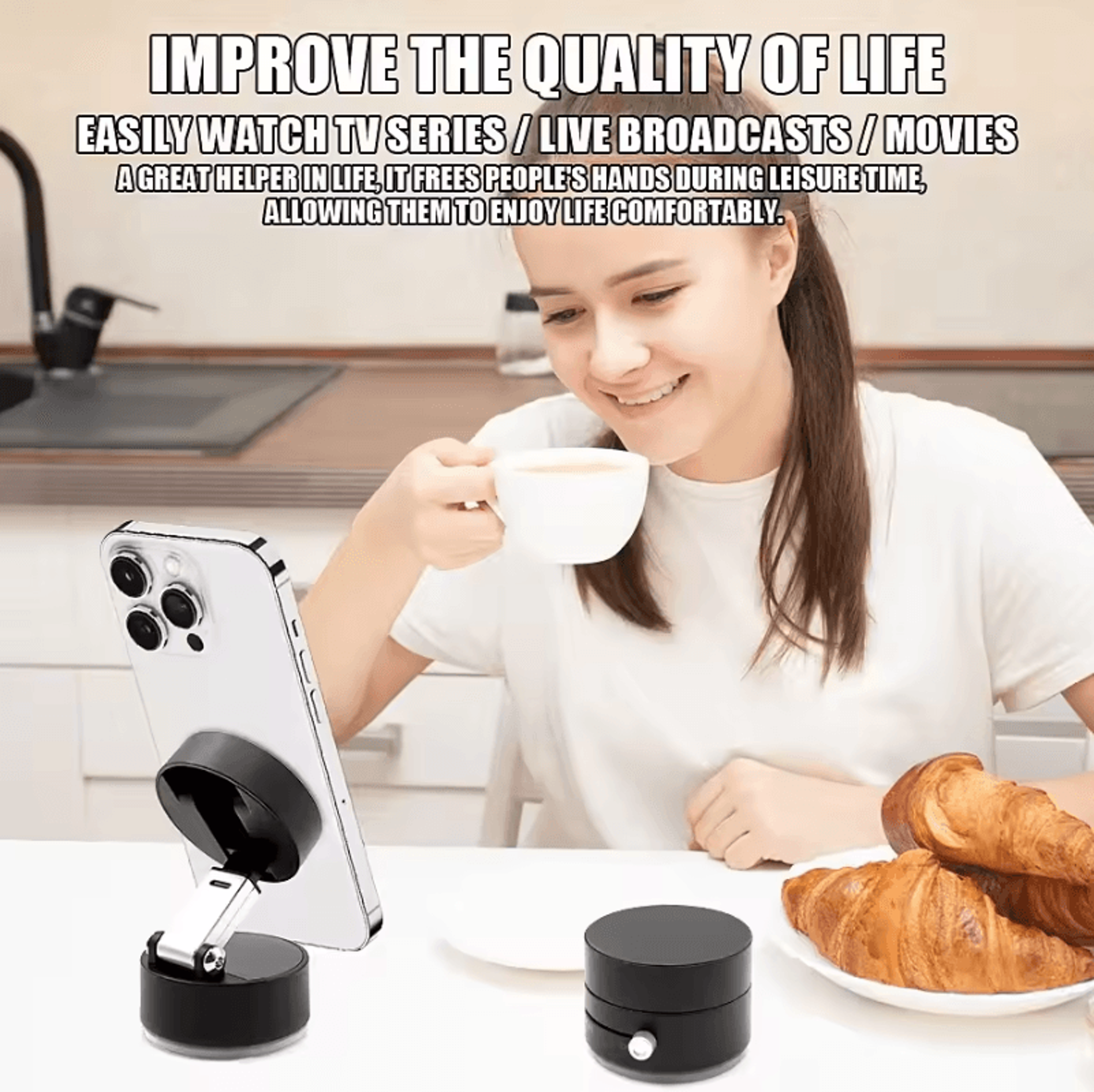 Vacuum Magnetic Phone Holder  Foldable  Portable Phone Stand For Car Home And Office 1