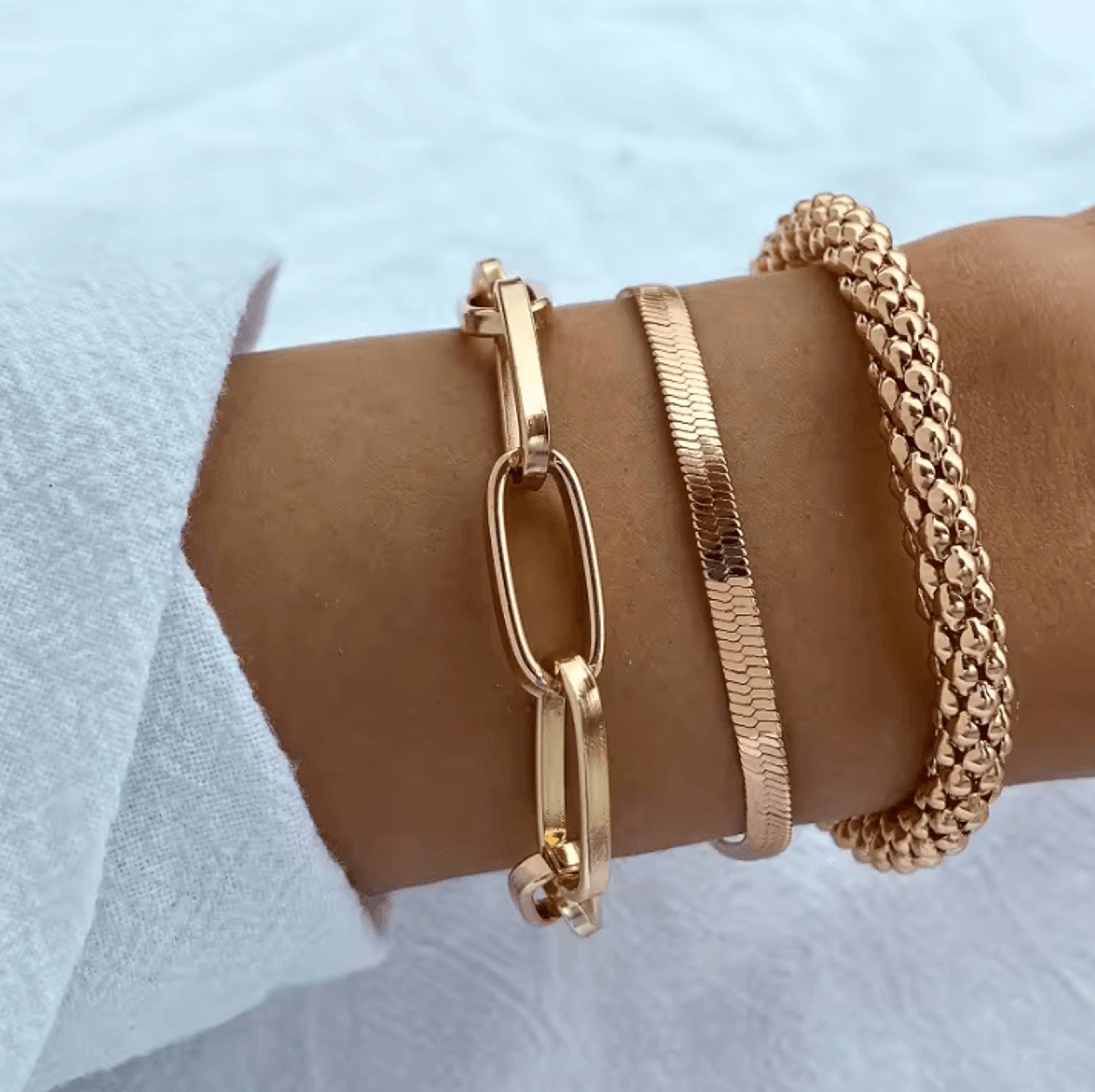 Punk Heavy Metal Big Thick Chain Bracelet Set  Retro Geometric Metal Twist Chain Bangles For Women 0