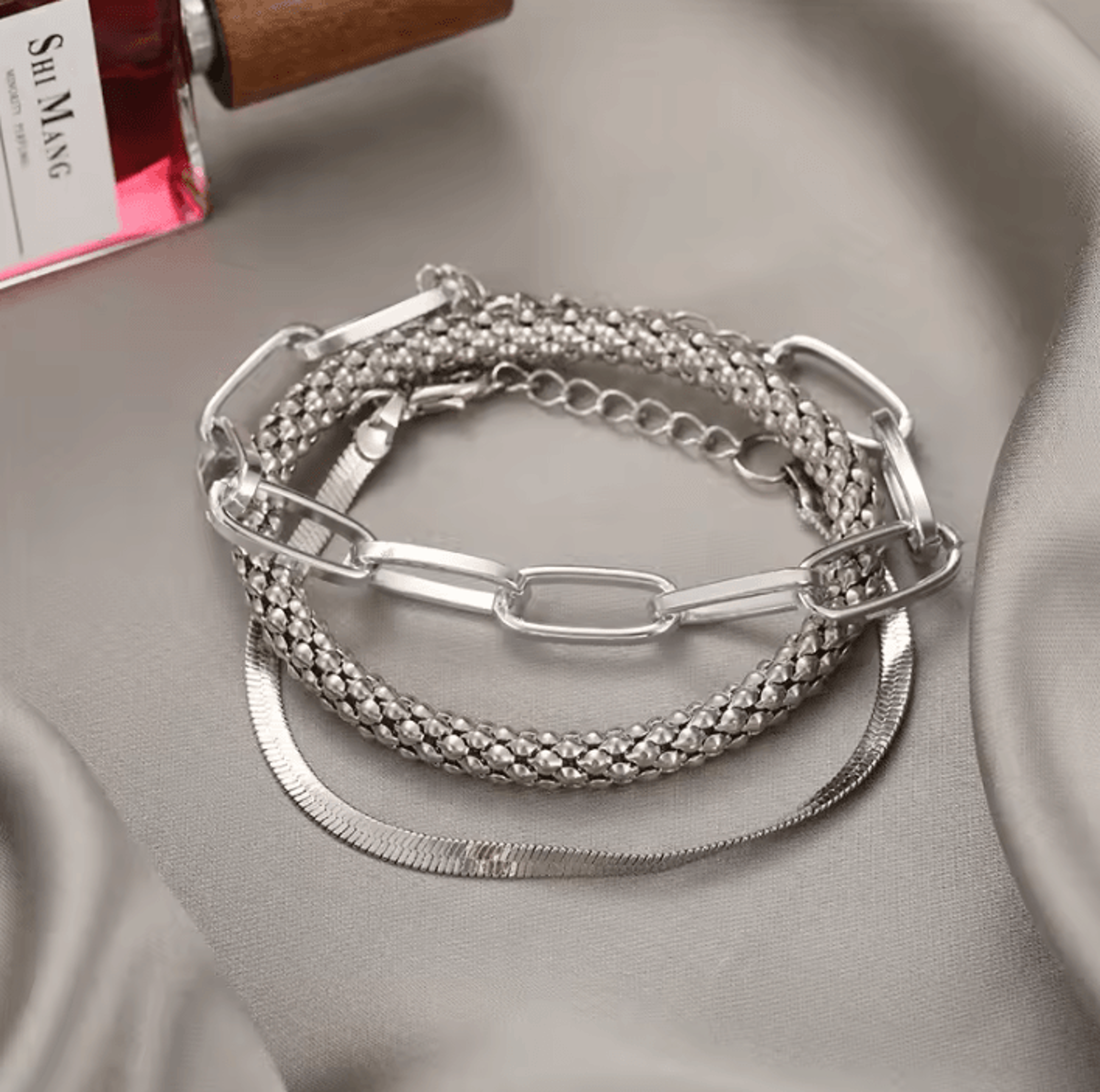 Punk Heavy Metal Big Thick Chain Bracelet Set  Retro Geometric Metal Twist Chain Bangles For Women 4