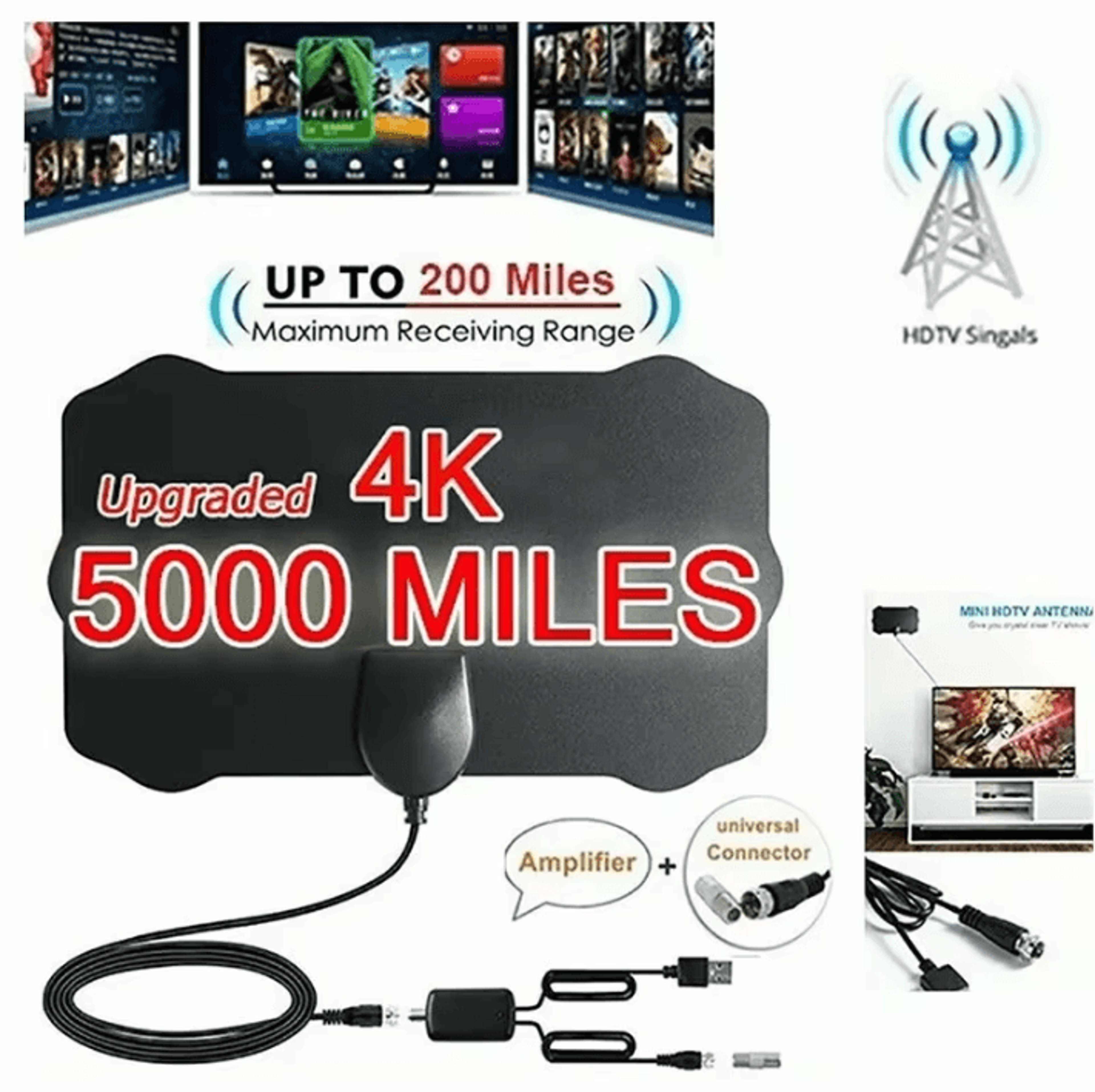 High Gain 4K Digital TV Antenna With EU Plug And Active Signal Booster 0