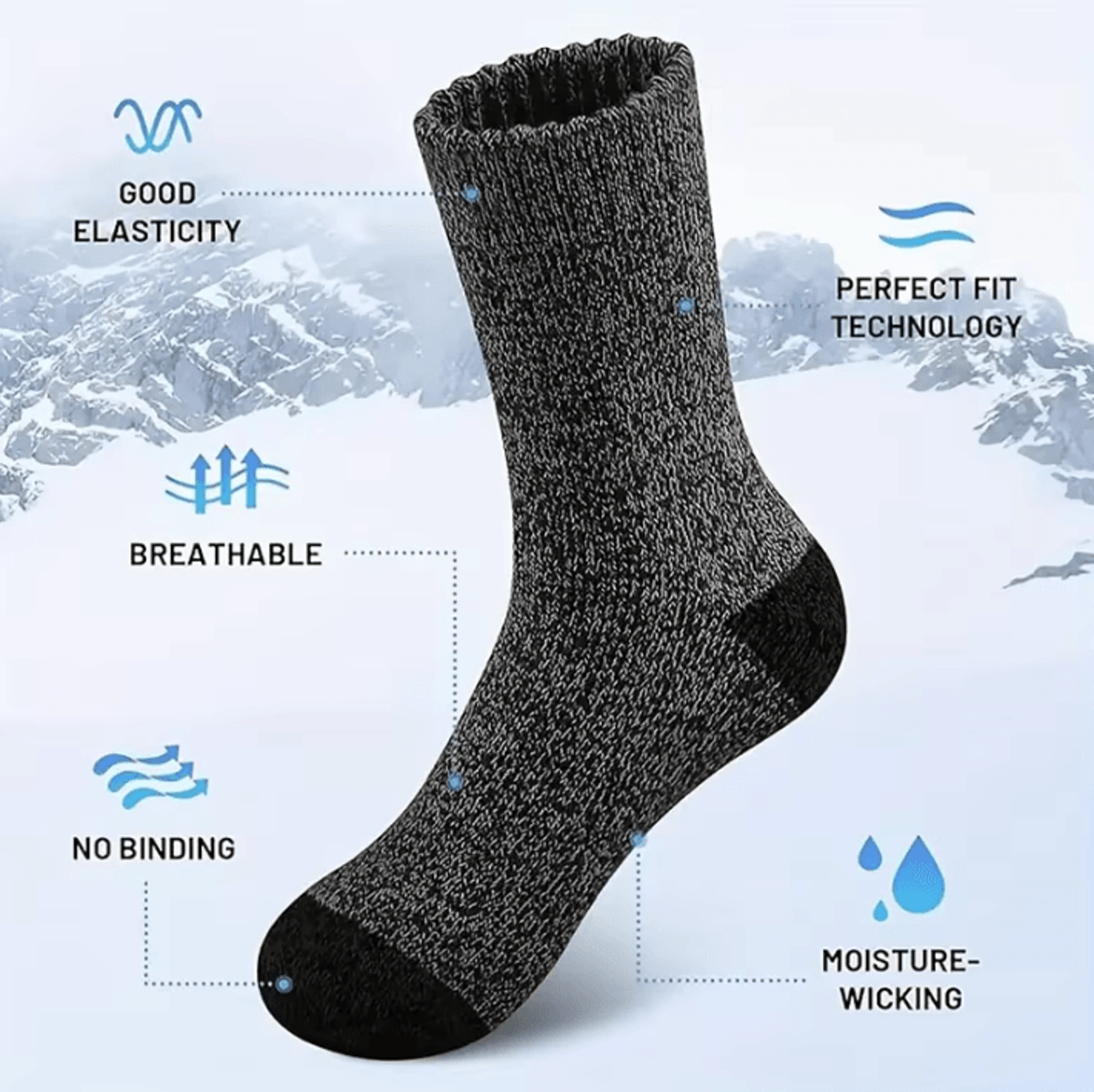 5 Pairs Mens Merino Wool Socks  Super Thick Thermal Hiking Socks For Cold Weather US Size 65115 2