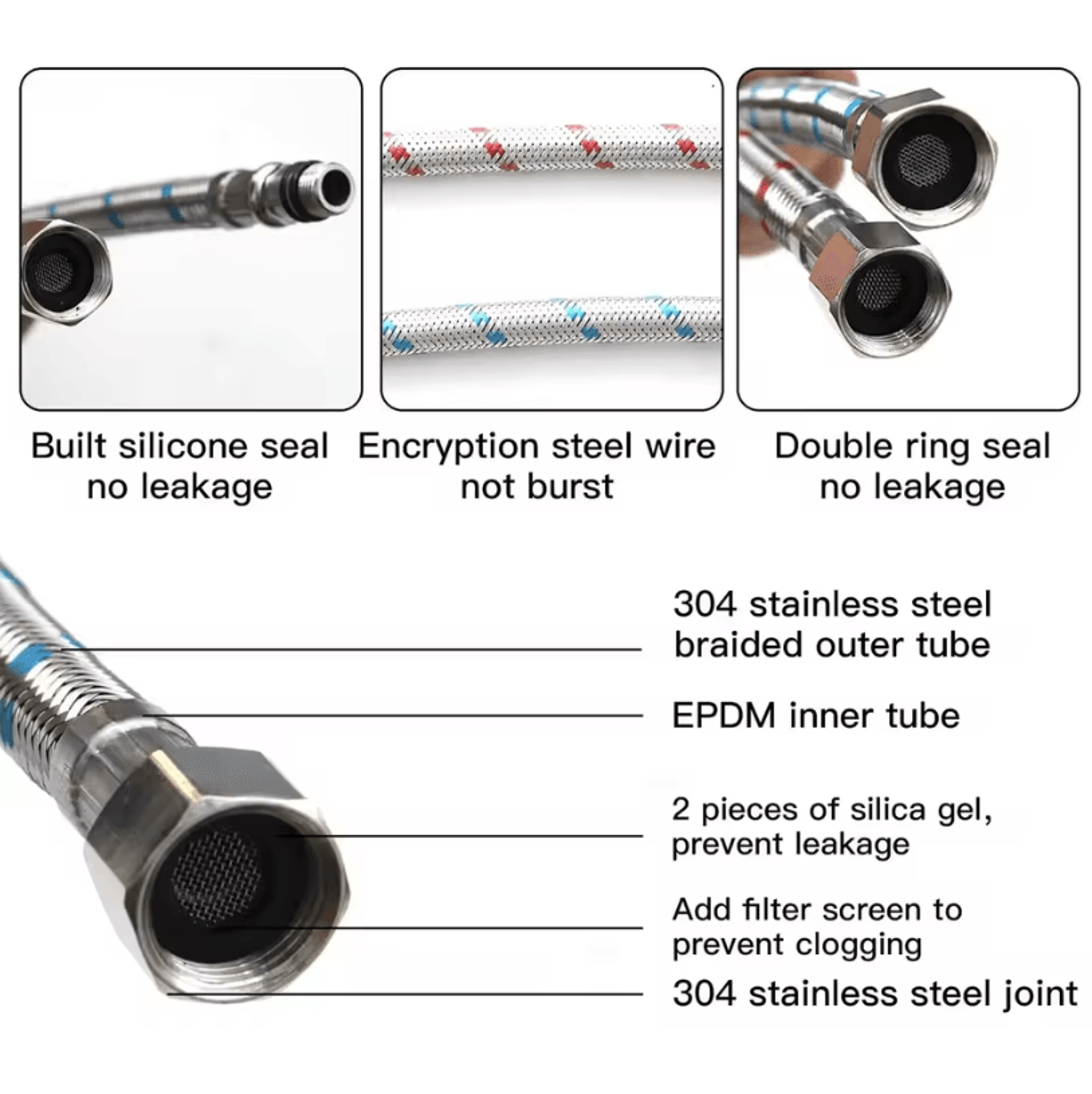 24Inch Stainless Steel Faucet Connector  Supply Hose With MultiThread Compression Fittings 3