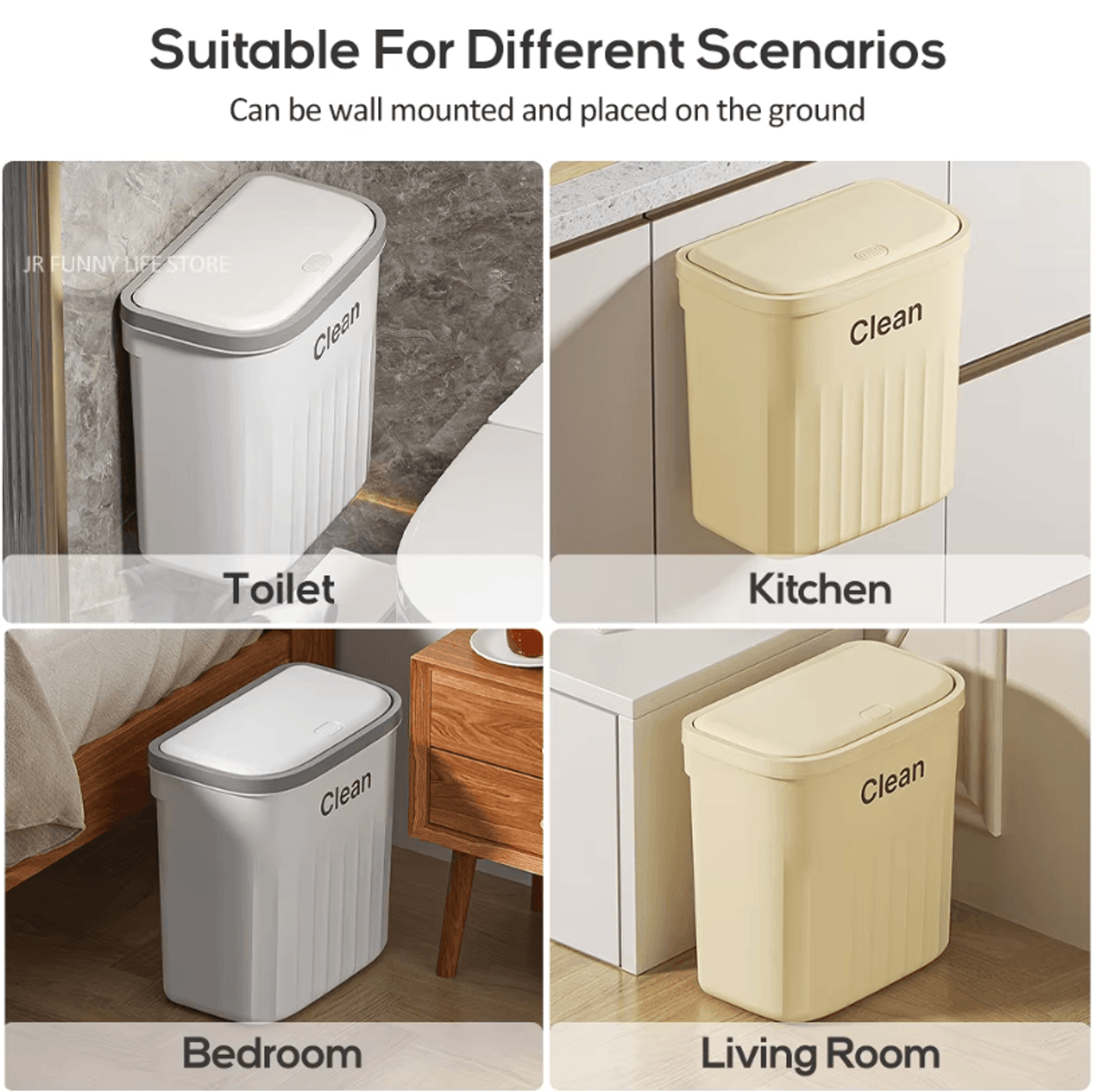 1216L Wall Mounted Press Type Trash Can  Bathroom  Kitchen Garbage Bin With Lid 3