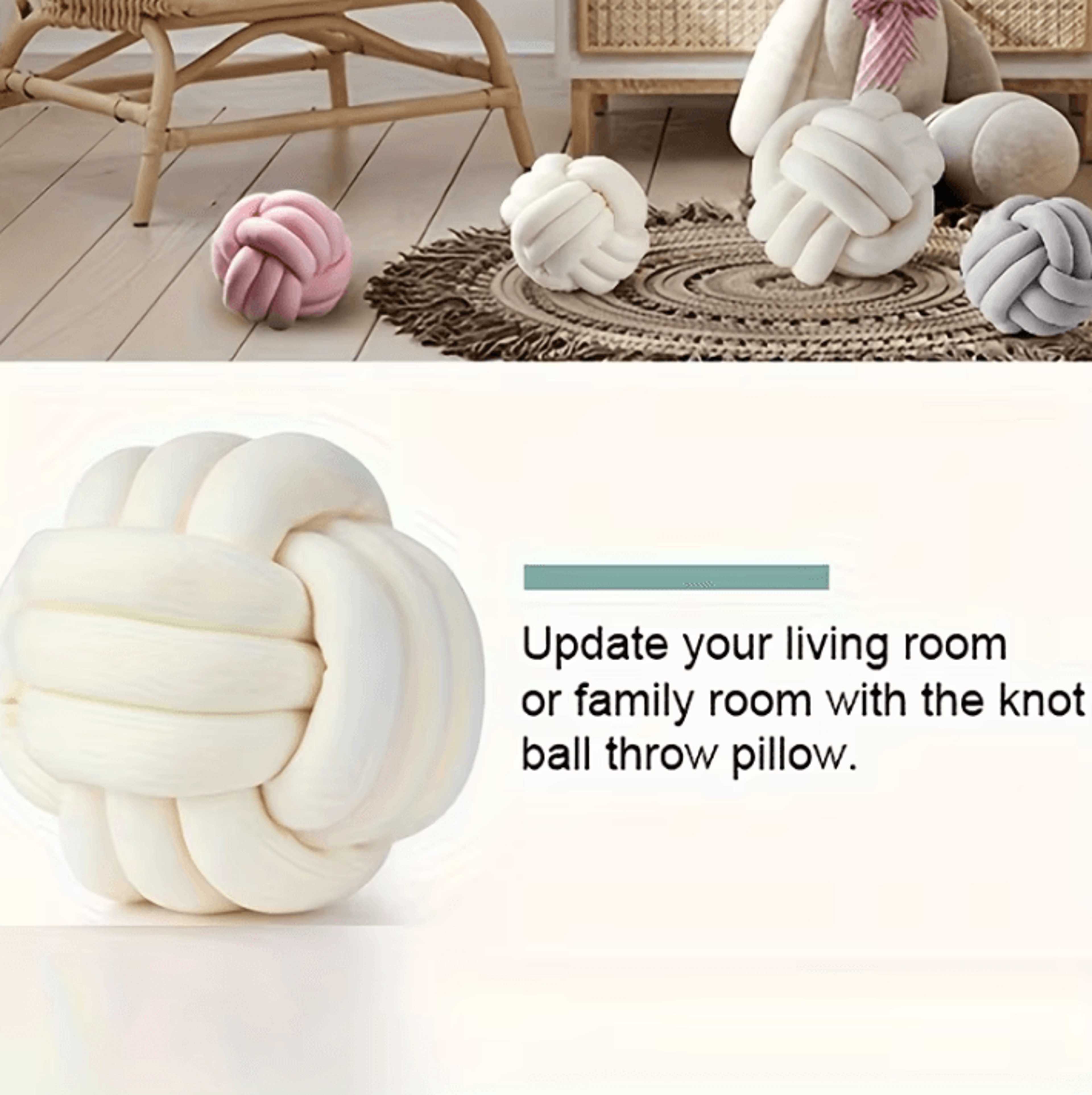KnotSphere 9x9Inch Knotted Ball Throw Pillow  Plush Round Decorative Cushion For Sofa  Bedroom 4
