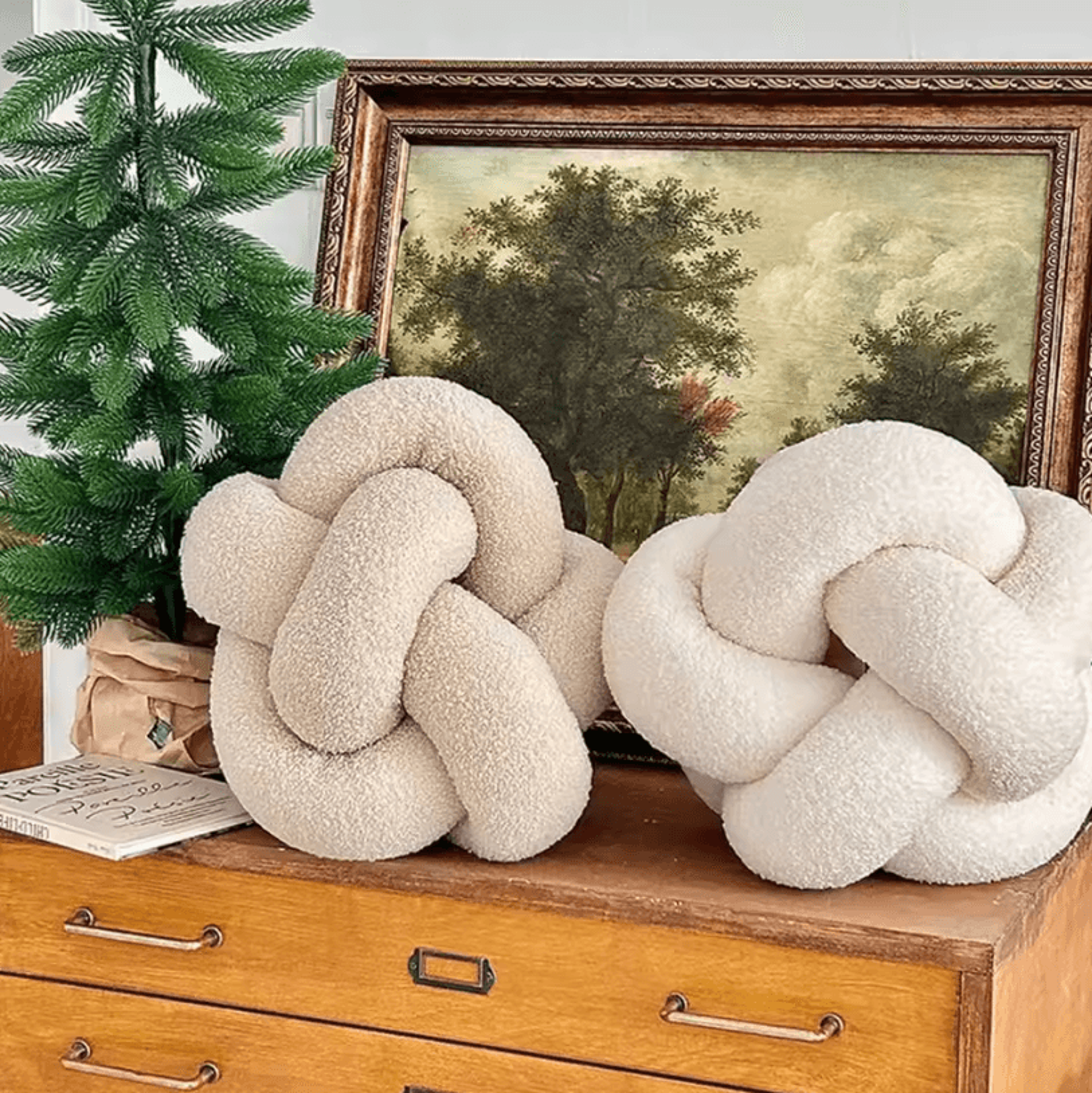 KnitCuddle 9x9Inch Braided Knot Throw Pillow  HandKnitted Plush Round Ball Cushion For Sofa  Bedroo 1