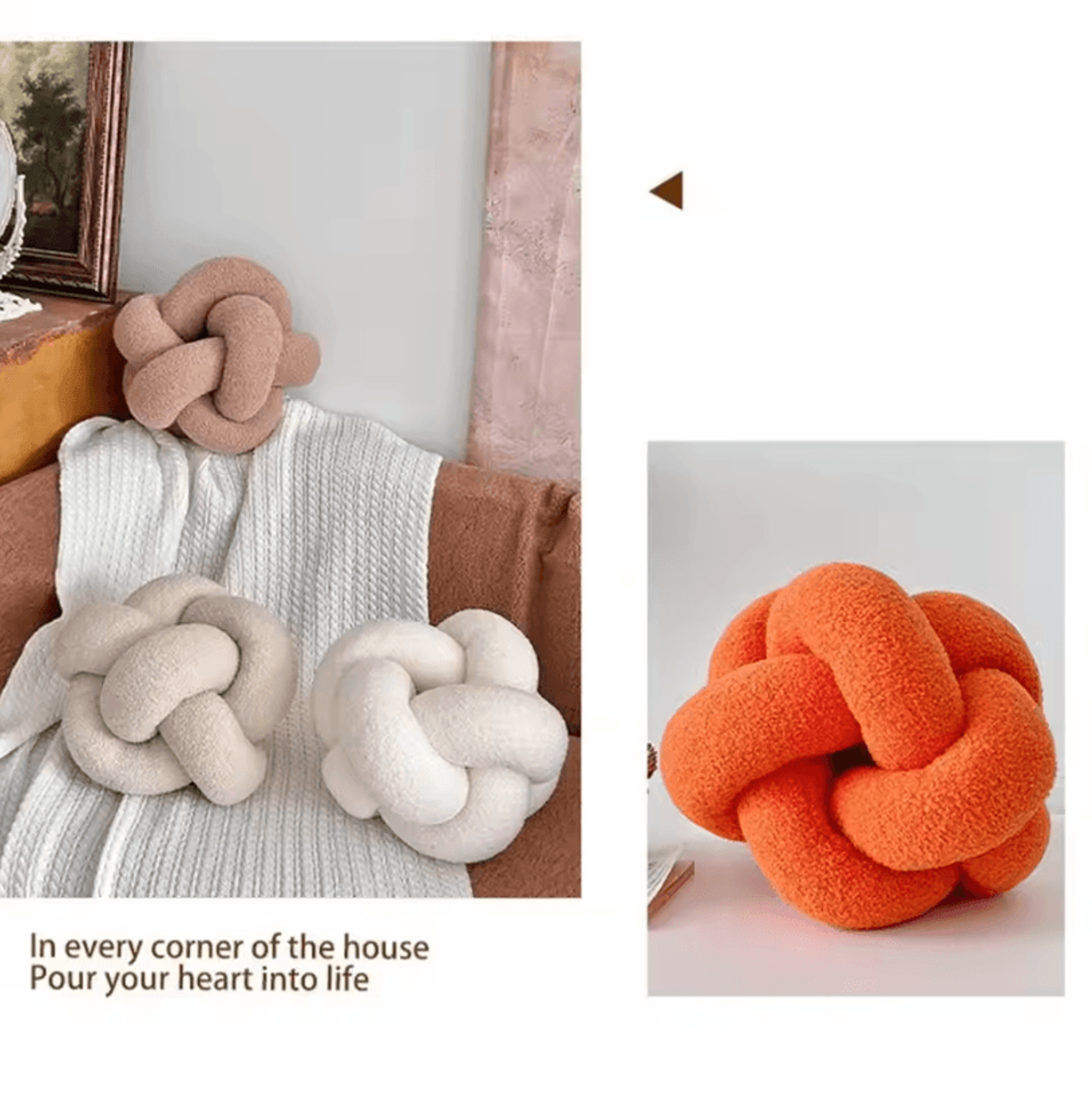 KnitCuddle 9x9Inch Braided Knot Throw Pillow  HandKnitted Plush Round Ball Cushion For Sofa  Bedroo 2