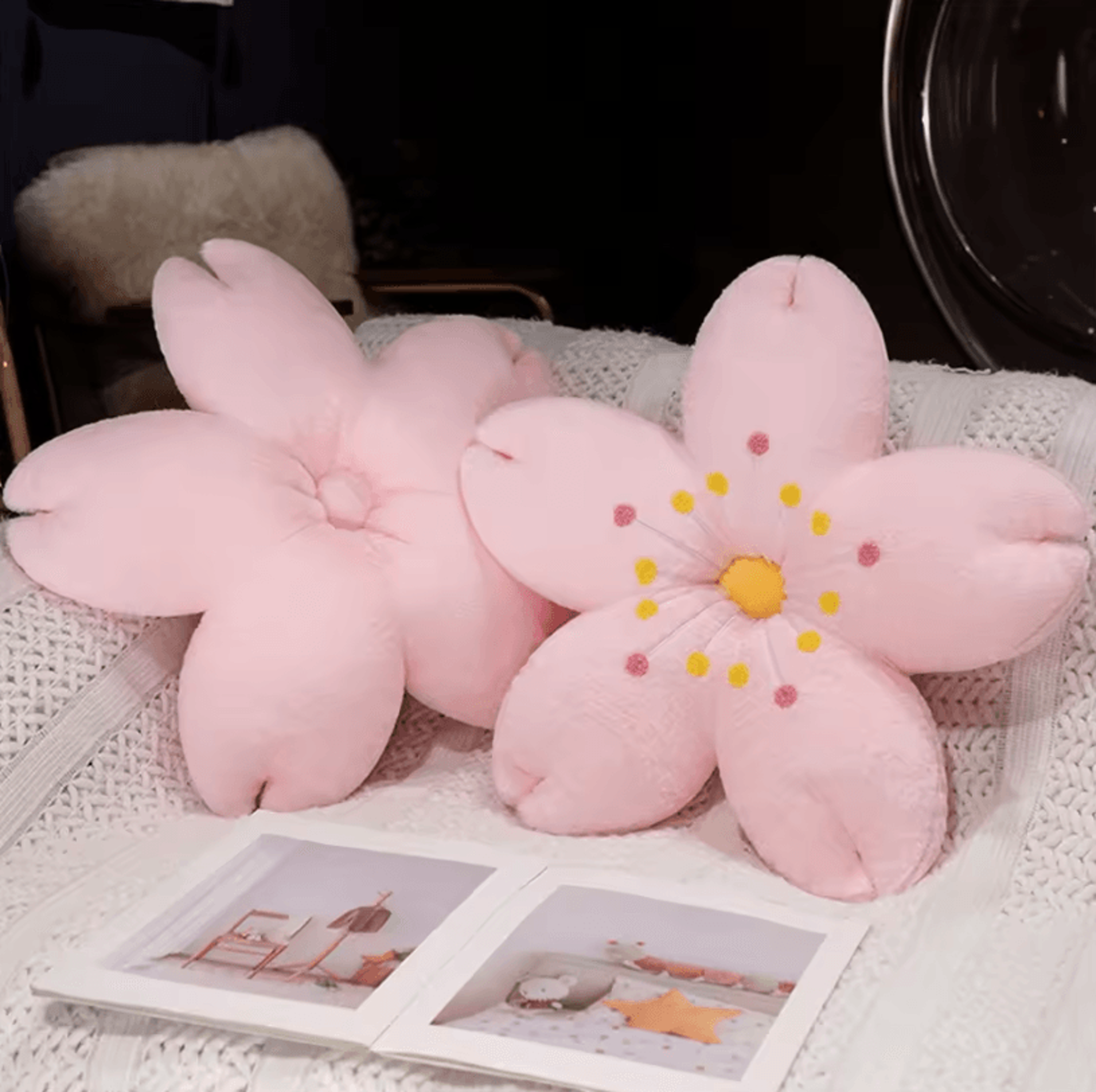 CherryBloom Plush Floor  Sofa Cushion  Pink Cherry Petals Tatami  Seat Pillow 1
