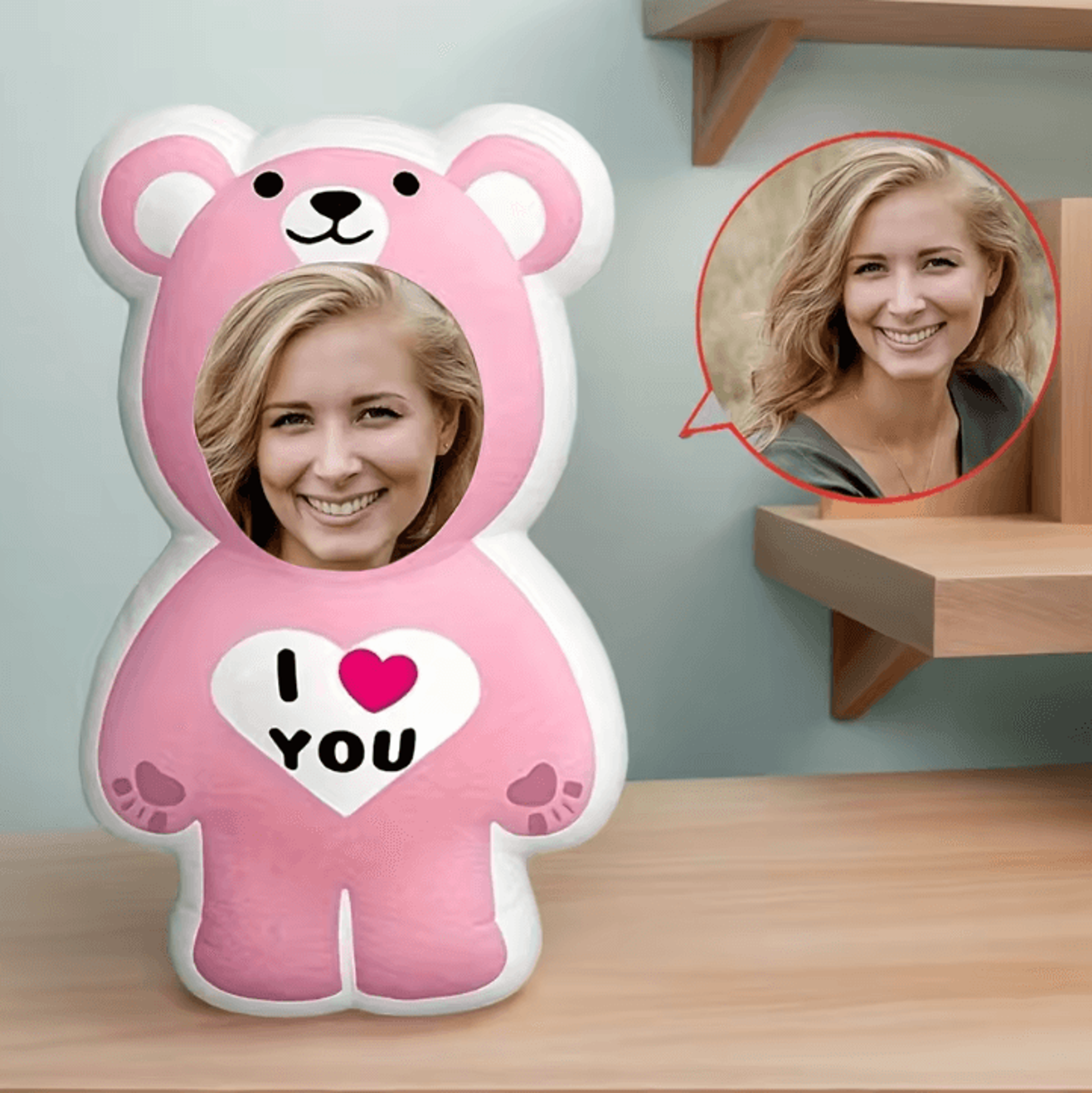 BearCharm Custom DoubleSided Printed Cushion  Pink Bear Portrait Pillow Gift For Valentines 1