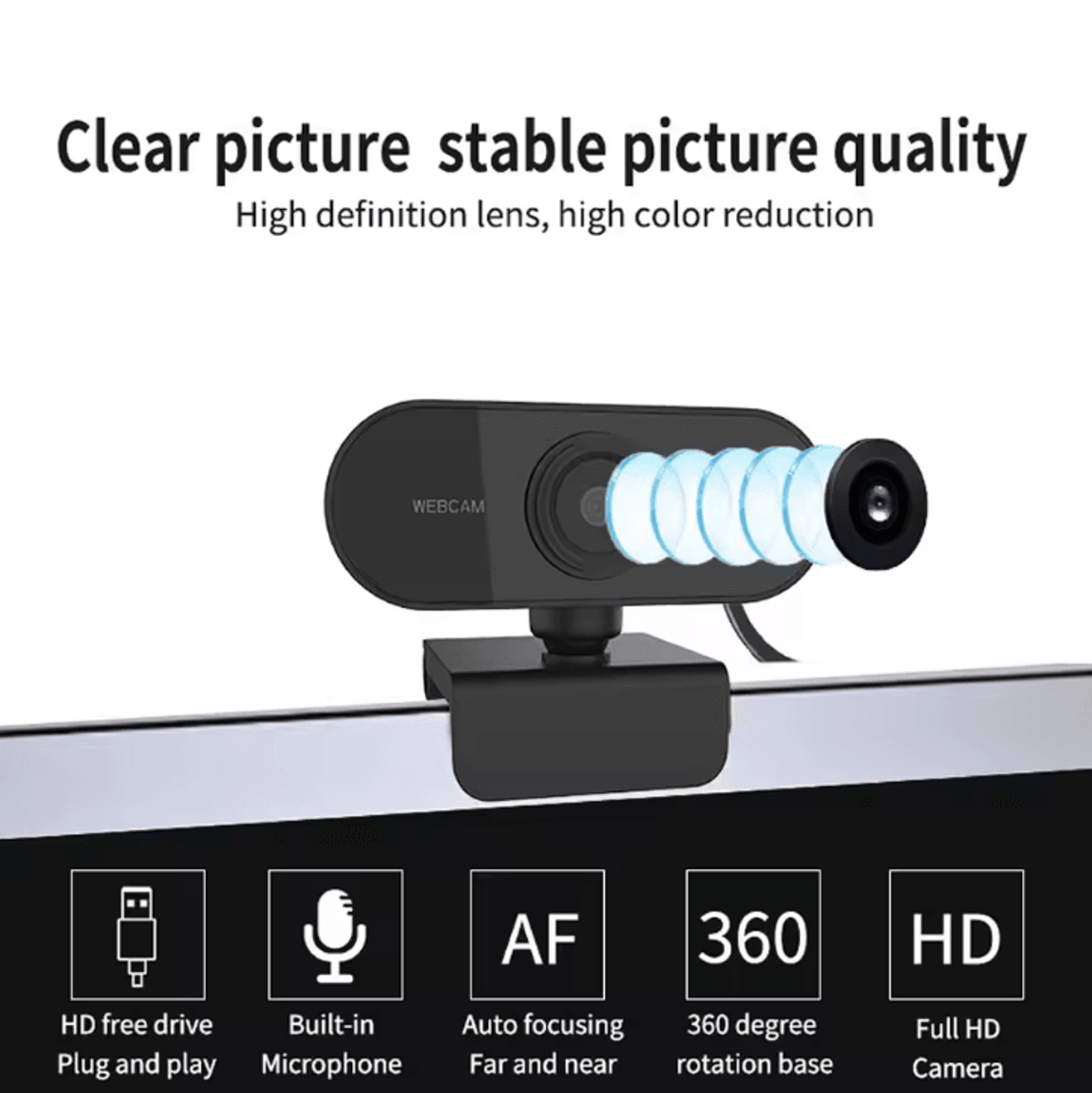 ClarityPro 1080P HD USB Webcam With Microphone  PlugandPlay Camera For Desktop  Laptop 1
