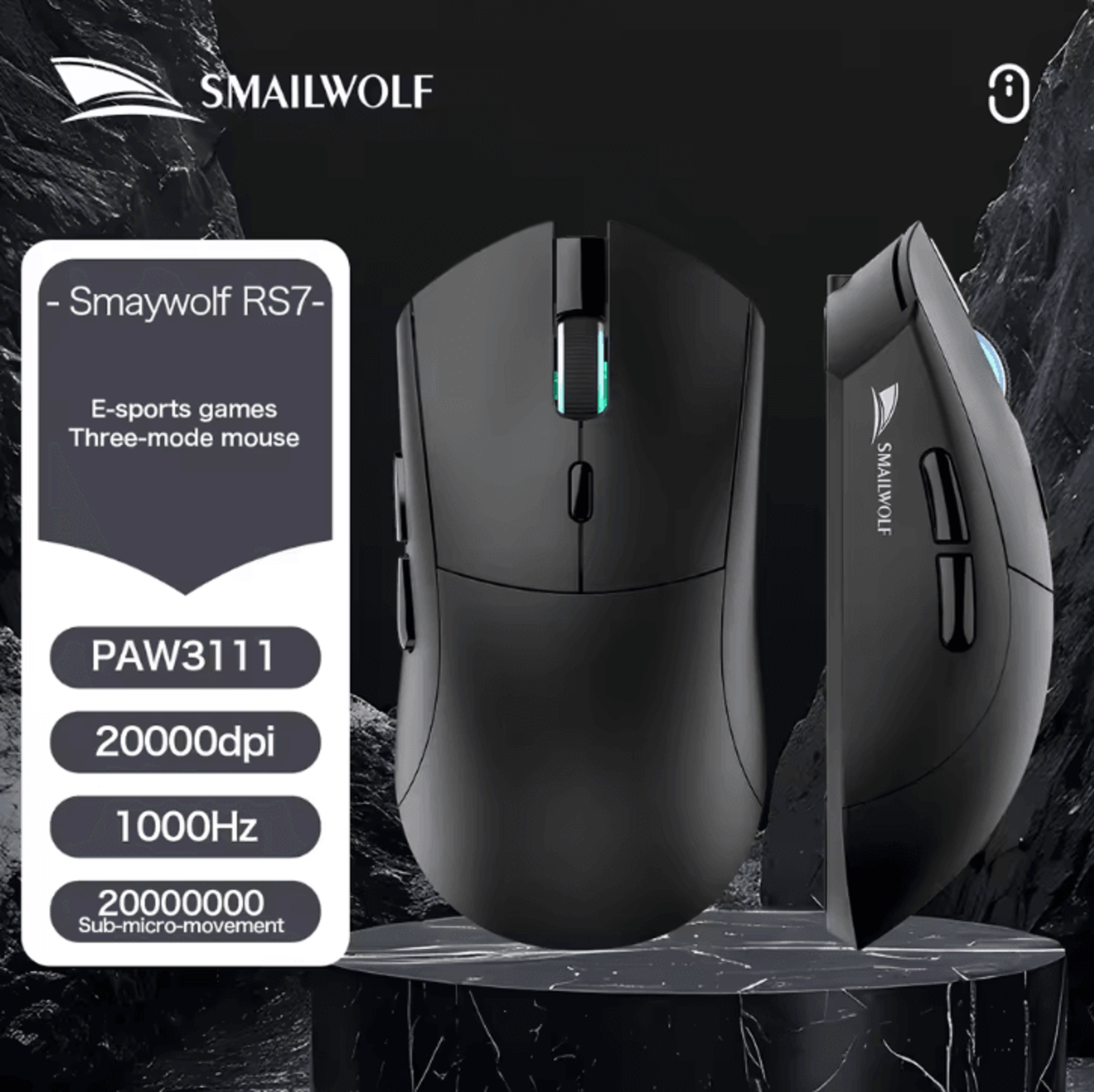 SMAILWOLF RS7  Bluetooth Wireless Gaming Mouse PAW3311 20000 DPI Macro Driver For PC  Laptop 6