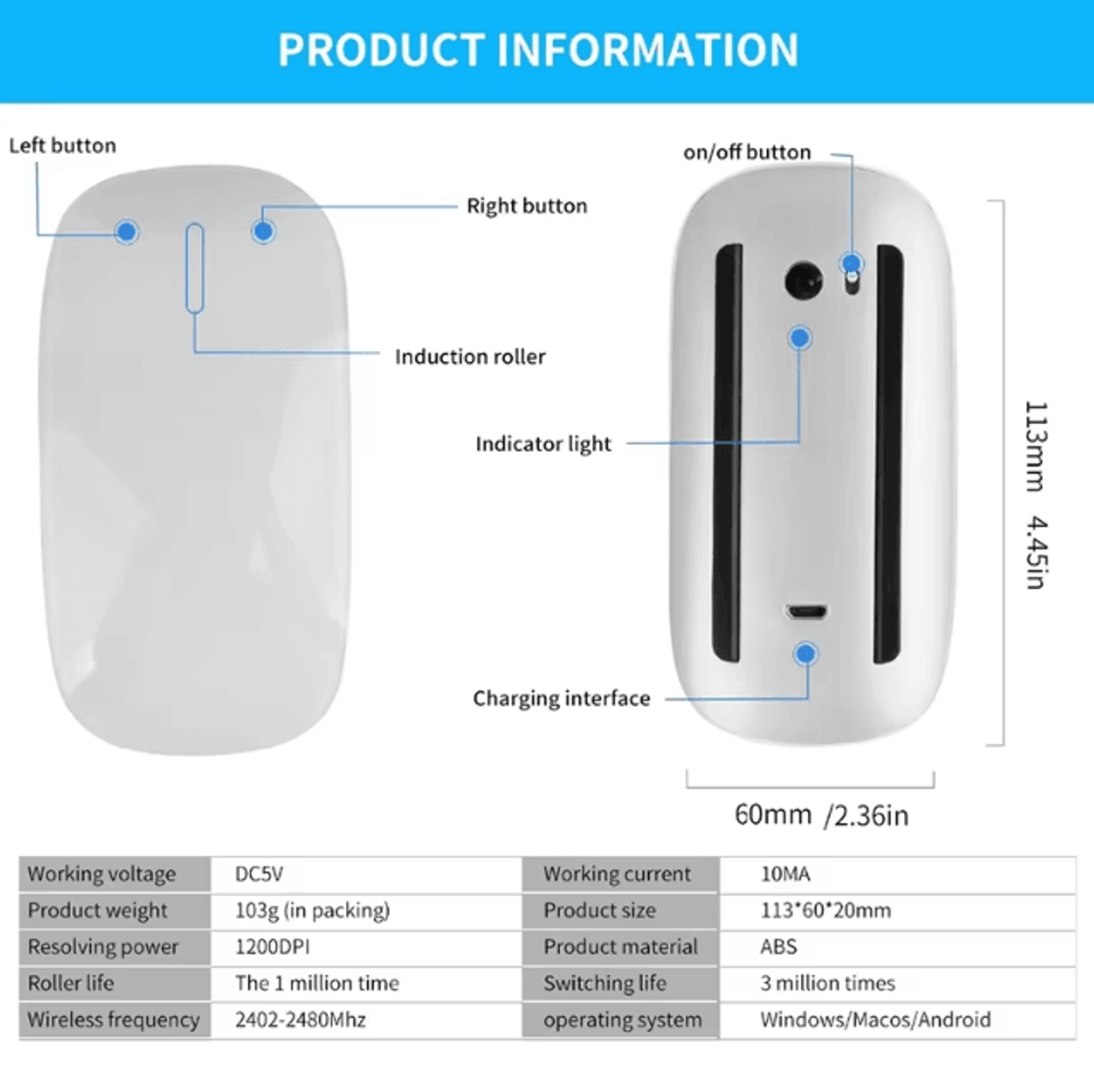 AeroTouch Pro  Wireless Bluetooth Rechargeable Touch Mouse DualMode Silent Slim Ergonomic For PC  M 4