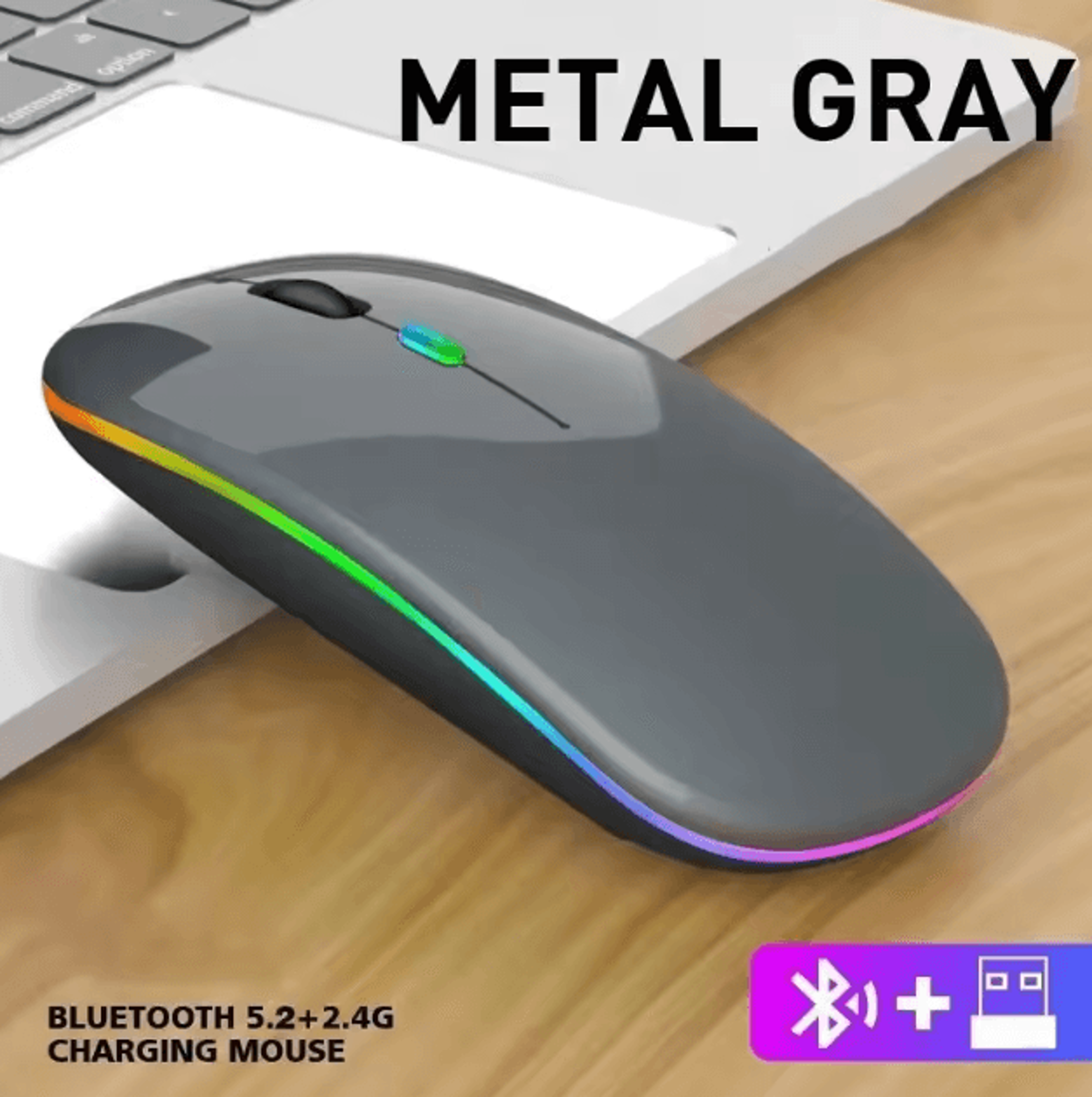 LumiWave 52 Wireless Bluetooth Gaming Mouse  USB Charging  24 GHz Portable Mouse 7