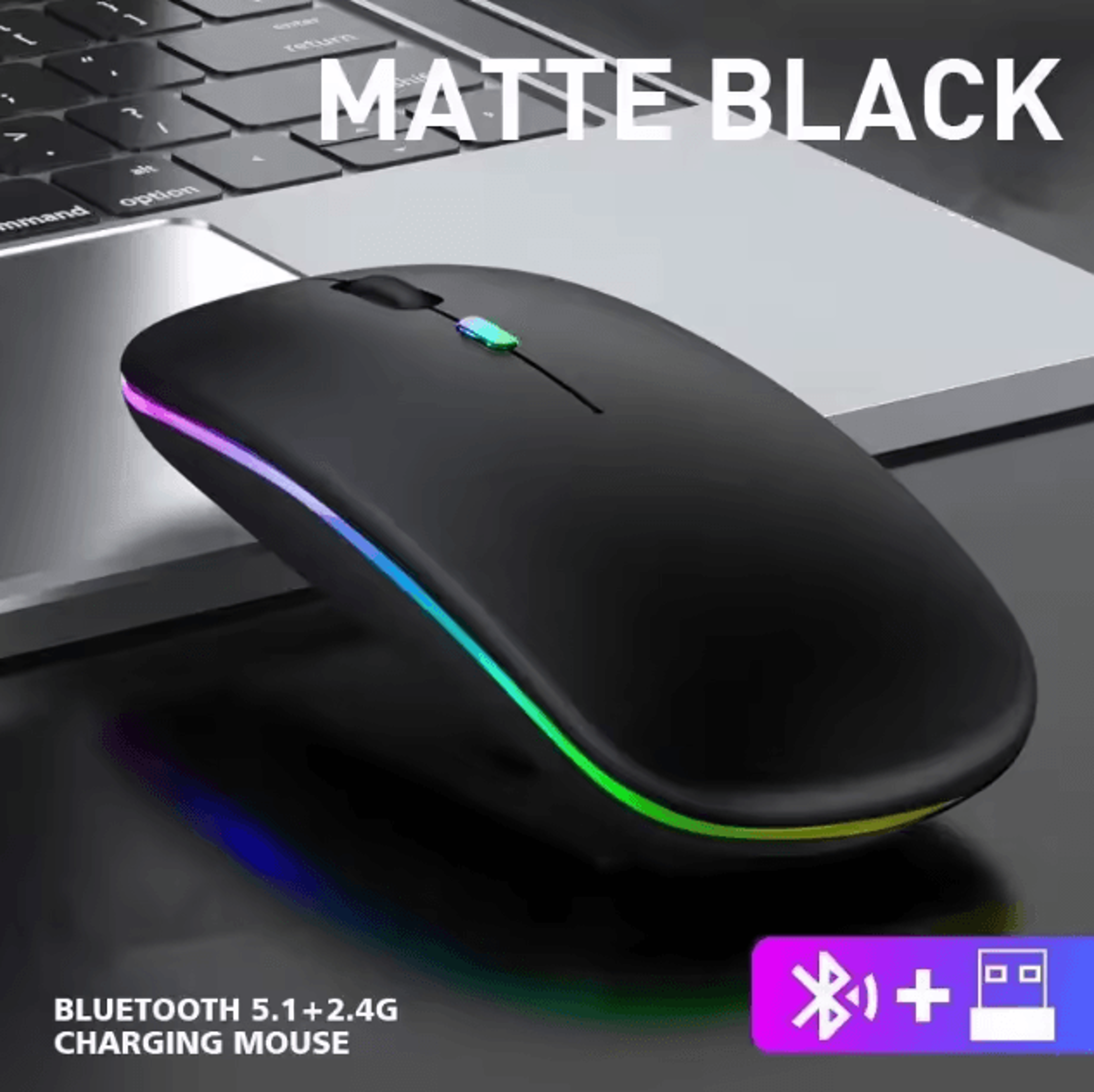 LumiWave 52 Wireless Bluetooth Gaming Mouse  USB Charging  24 GHz Portable Mouse 8