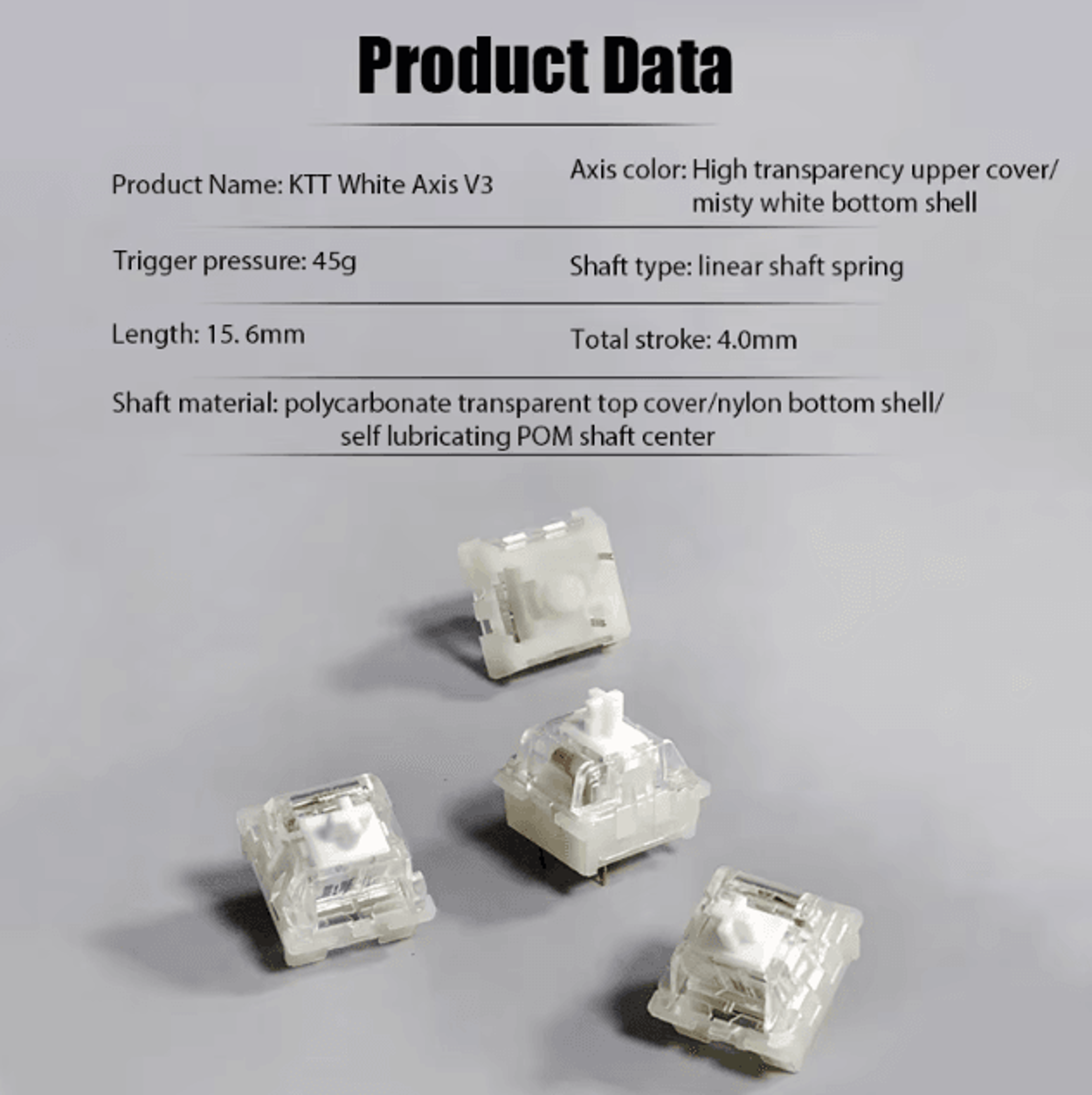 KTT Kang White V3 Mechanical Keyboard Switches  3Pin Custom Linear RGB SMD Set Compatible With MX 1