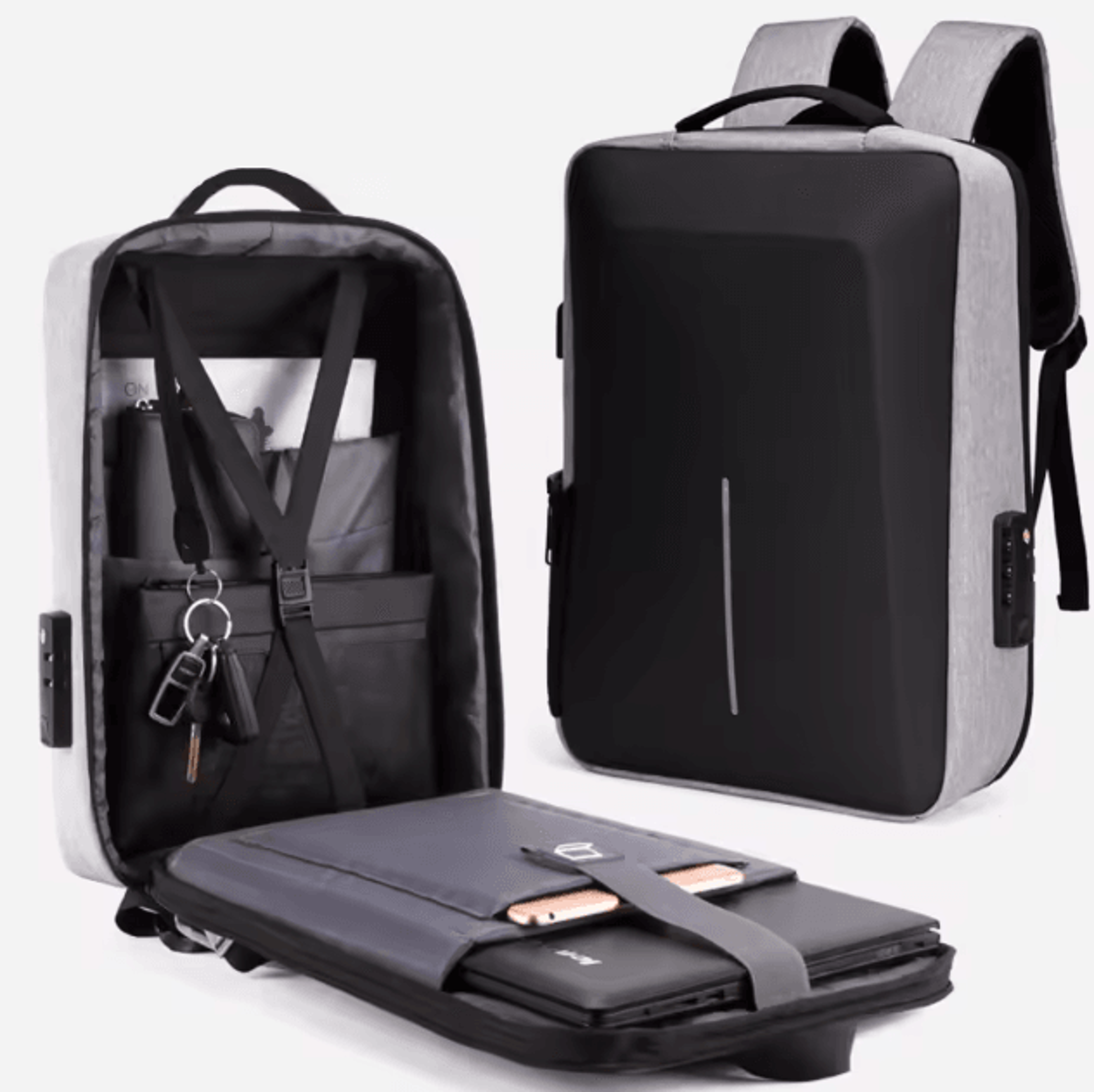 Fortress Hard Shell AntiTheft Backpack  HighCapacity Travel  USB Charging Business Laptop Bag For M 0
