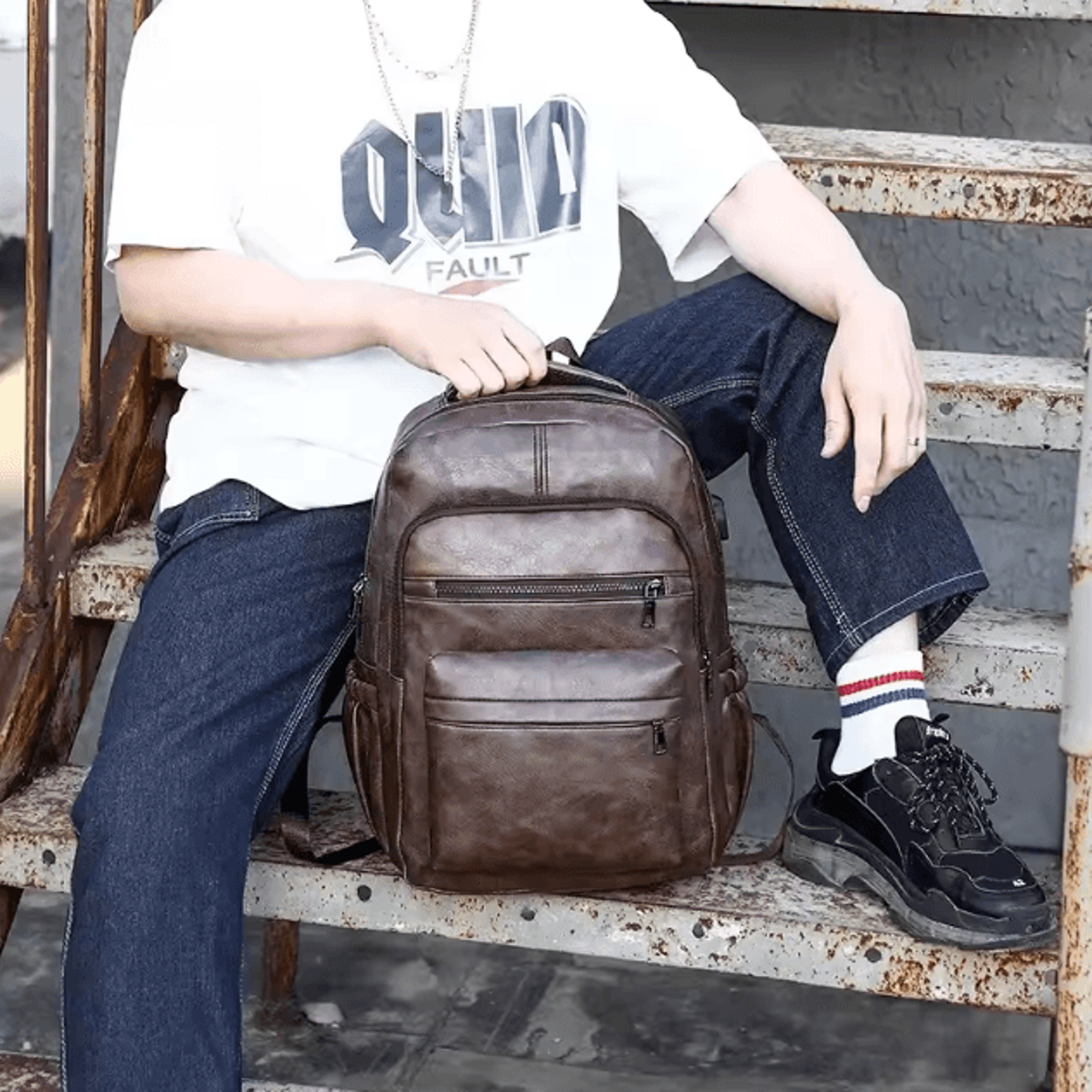 UrbanEdge USB Charging PU Leather Laptop Backpack  Large Capacity Computer  School Bag For Teenage  3