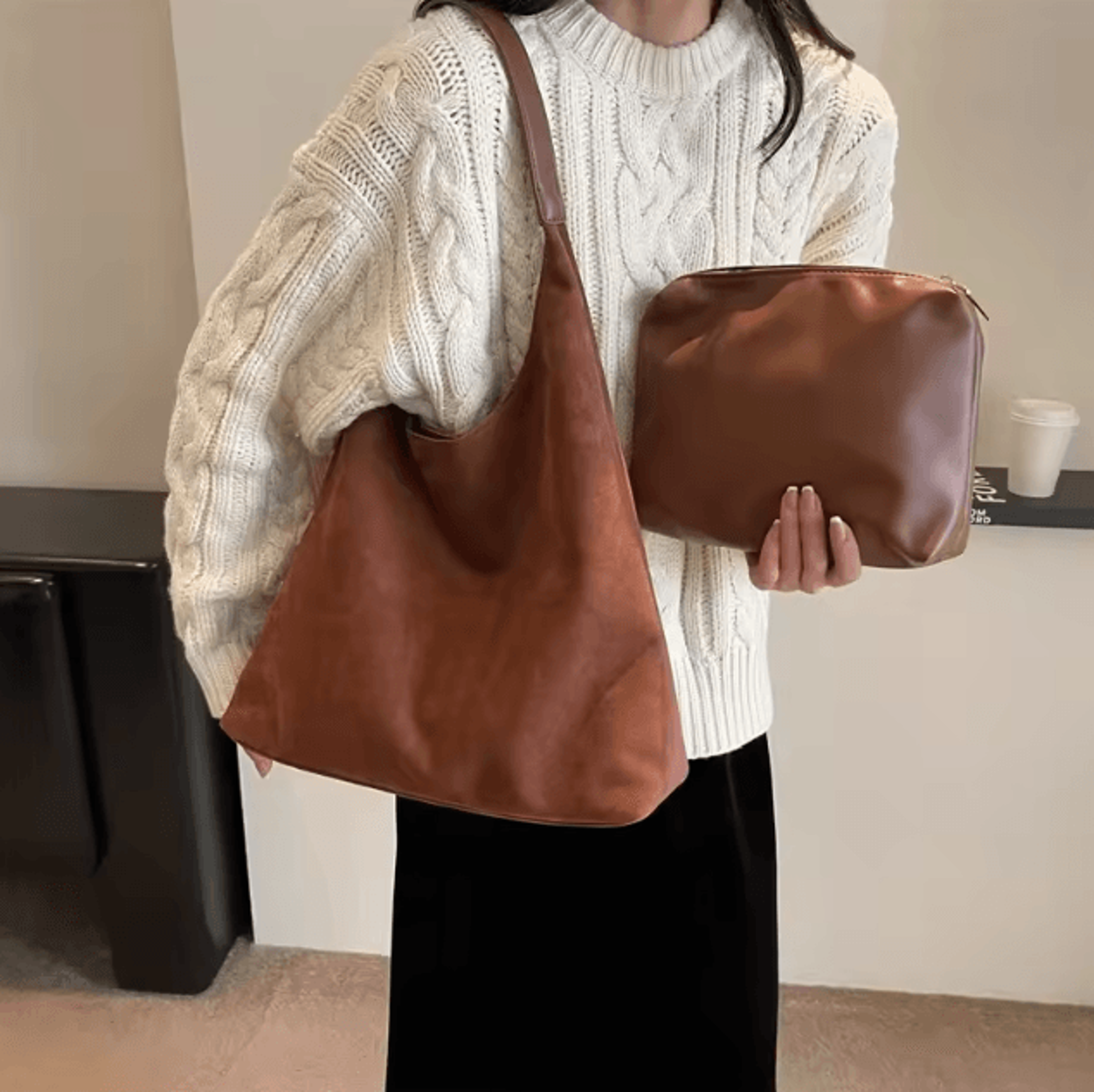 Autumn And Winter Vintage Suede Shoulder Bag Large Capacity Casual Commuter Handbag For Women 1