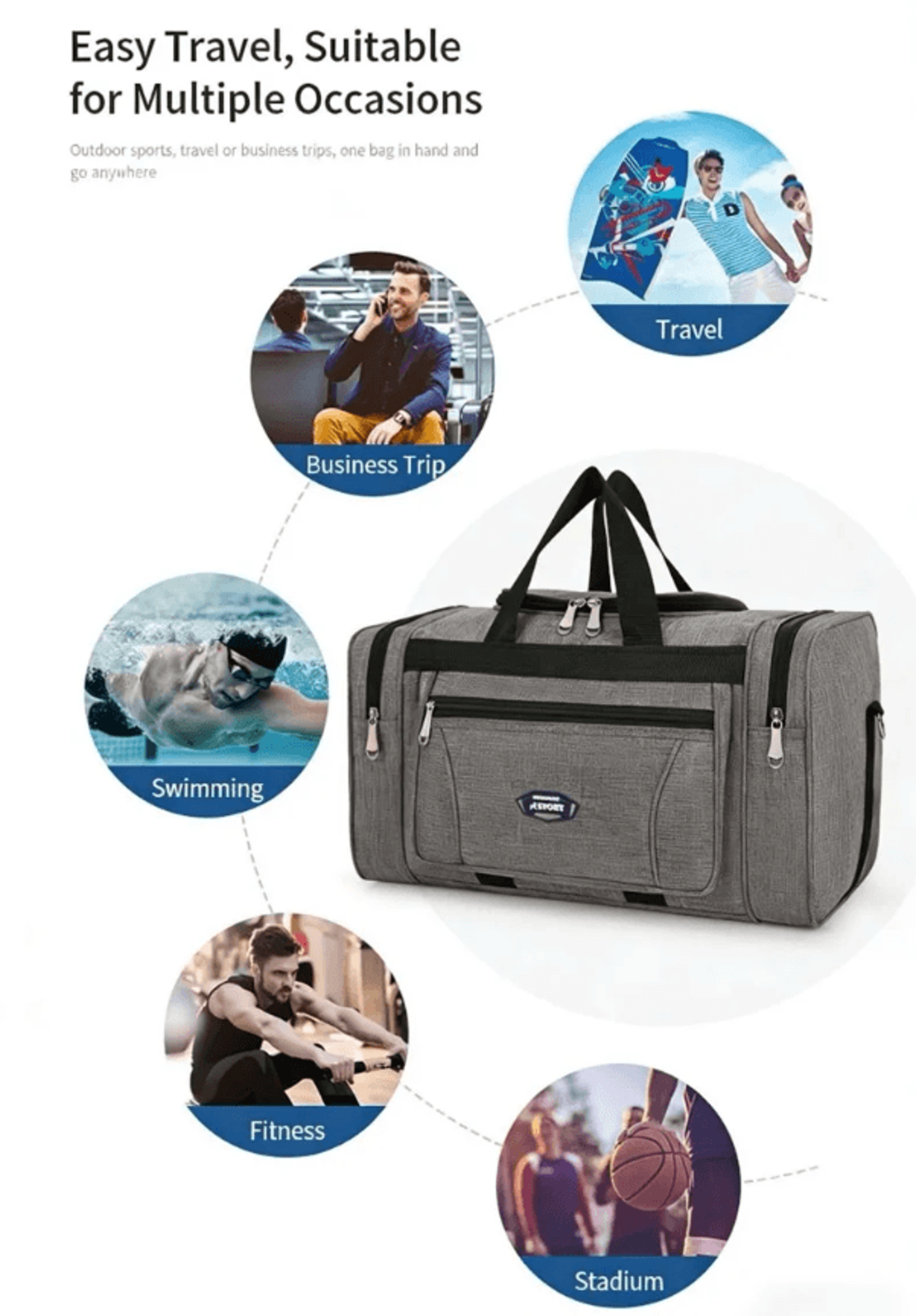 HOMEFISH Oxford Waterproof Travel Duffel Bag Large Capacity Weekend Luggage Bag 1
